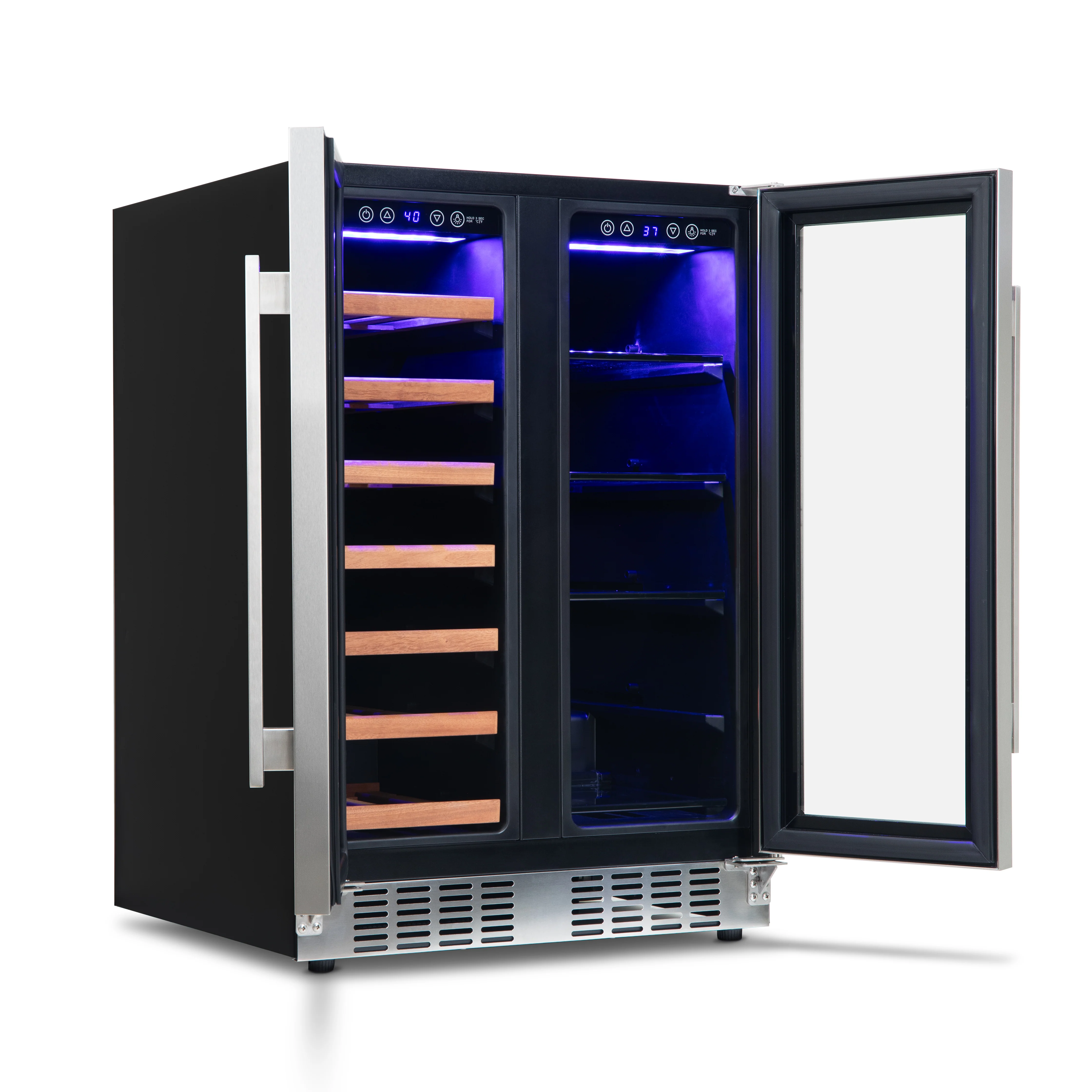 2025 Refrigerador para Vinos y Bebidas Newair – Doble Zona con Puertas Francesas (24 pulgadas)