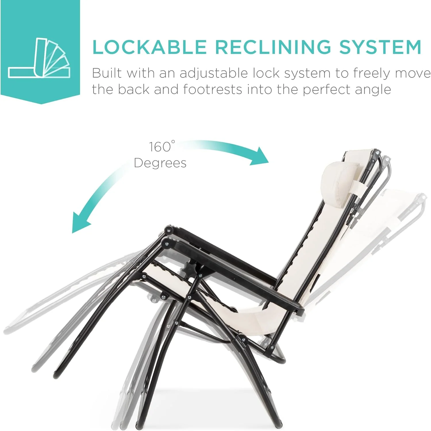 Best Choice Products – Silla Reclinable de Patio con Gravedad Cero, Ajustable y Plegable para Exteriores con Dosel, Almohada Cervical y Bandeja Lateral, Textileno – Azul Pavo Real