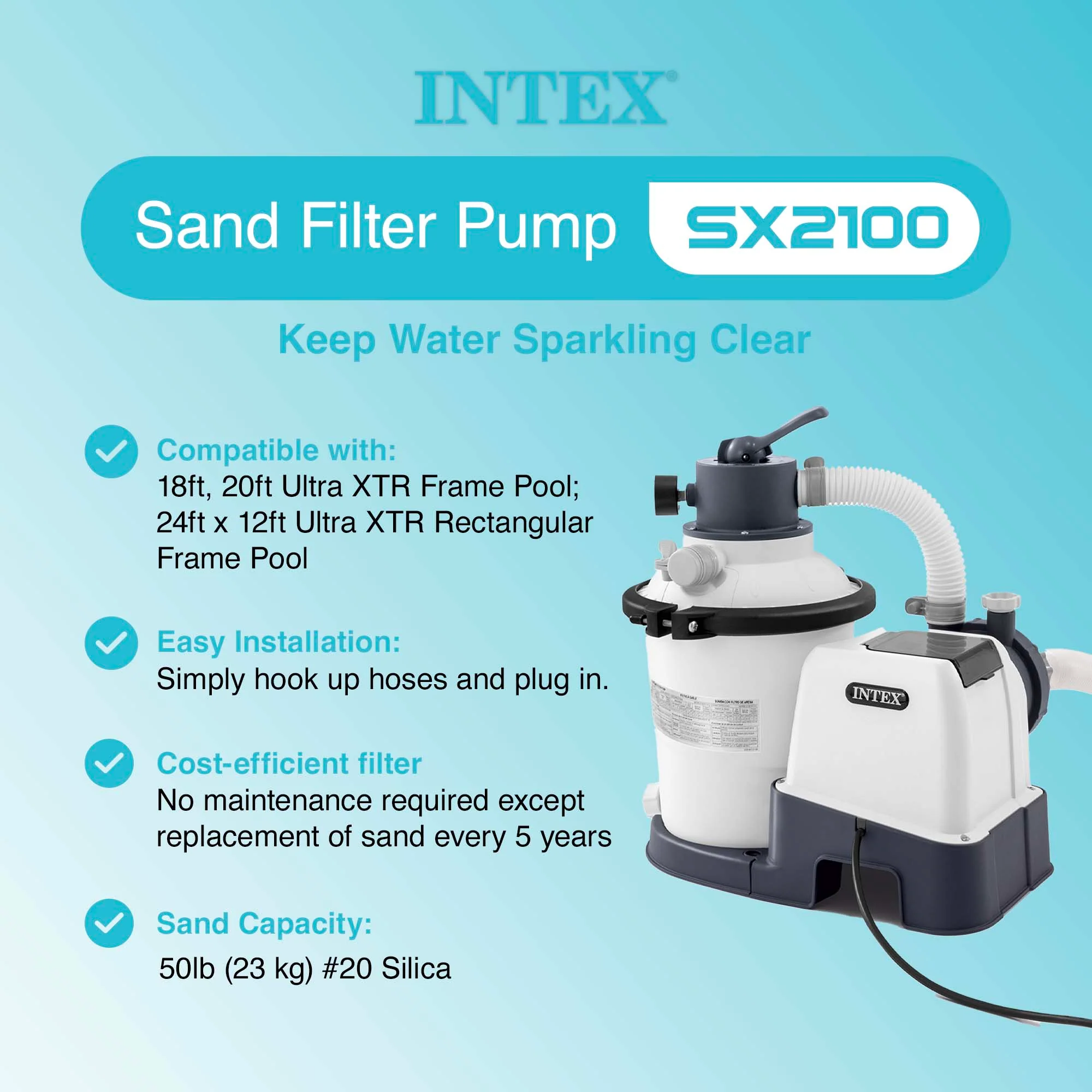 2025 Bomba Filtro de Arena para Piscinas Fuera de Tierra Intex 2100 GPH con Aspirador Automático