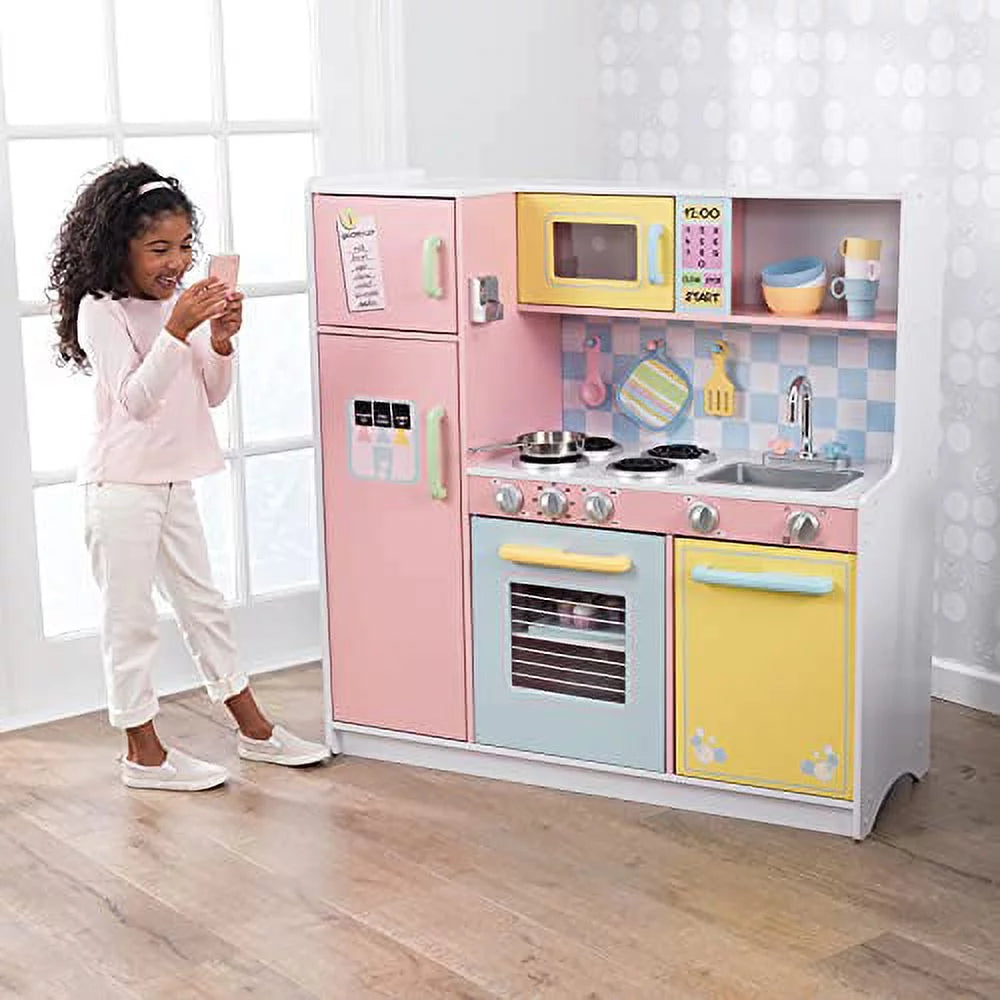 Cocina grande KidKraft de madera con perillas giratorias, puertas transparentes y teléfono de juguete, regalo para niños a partir de 3 años (42.30 x 17.60 x 43.00 pulgadas)