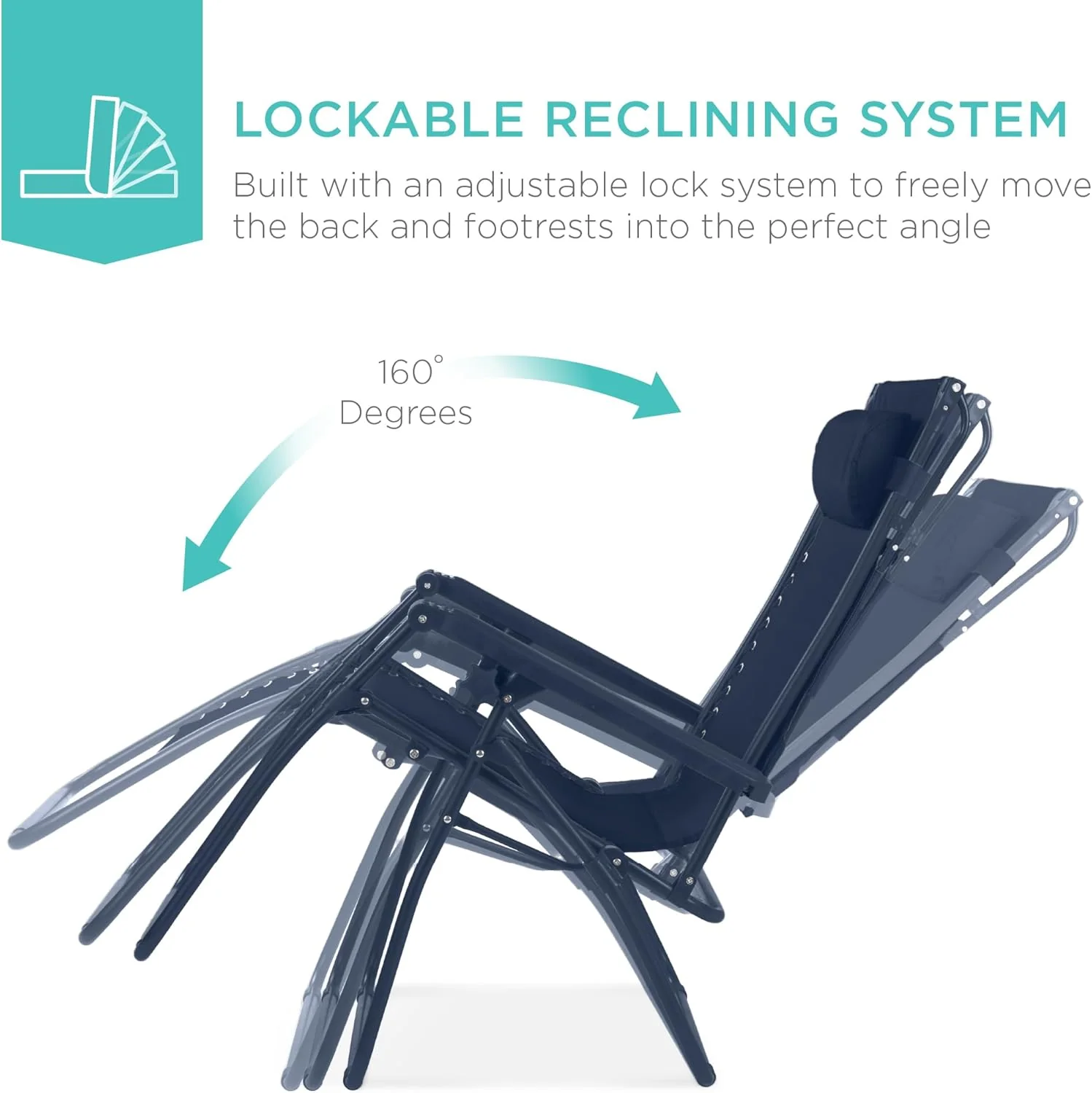 Best Choice Products – Silla Reclinable de Patio con Gravedad Cero, Ajustable y Plegable para Exteriores con Dosel, Almohada Cervical y Bandeja Lateral, Textileno – Azul Pavo Real