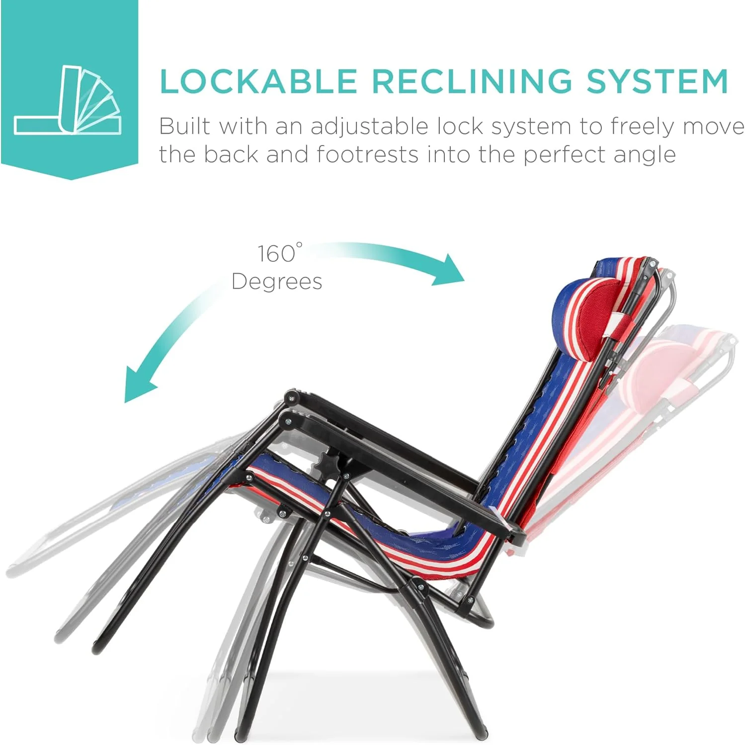 Best Choice Products – Silla Reclinable de Patio con Gravedad Cero, Ajustable y Plegable para Exteriores con Dosel, Almohada Cervical y Bandeja Lateral, Textileno – Azul Pavo Real