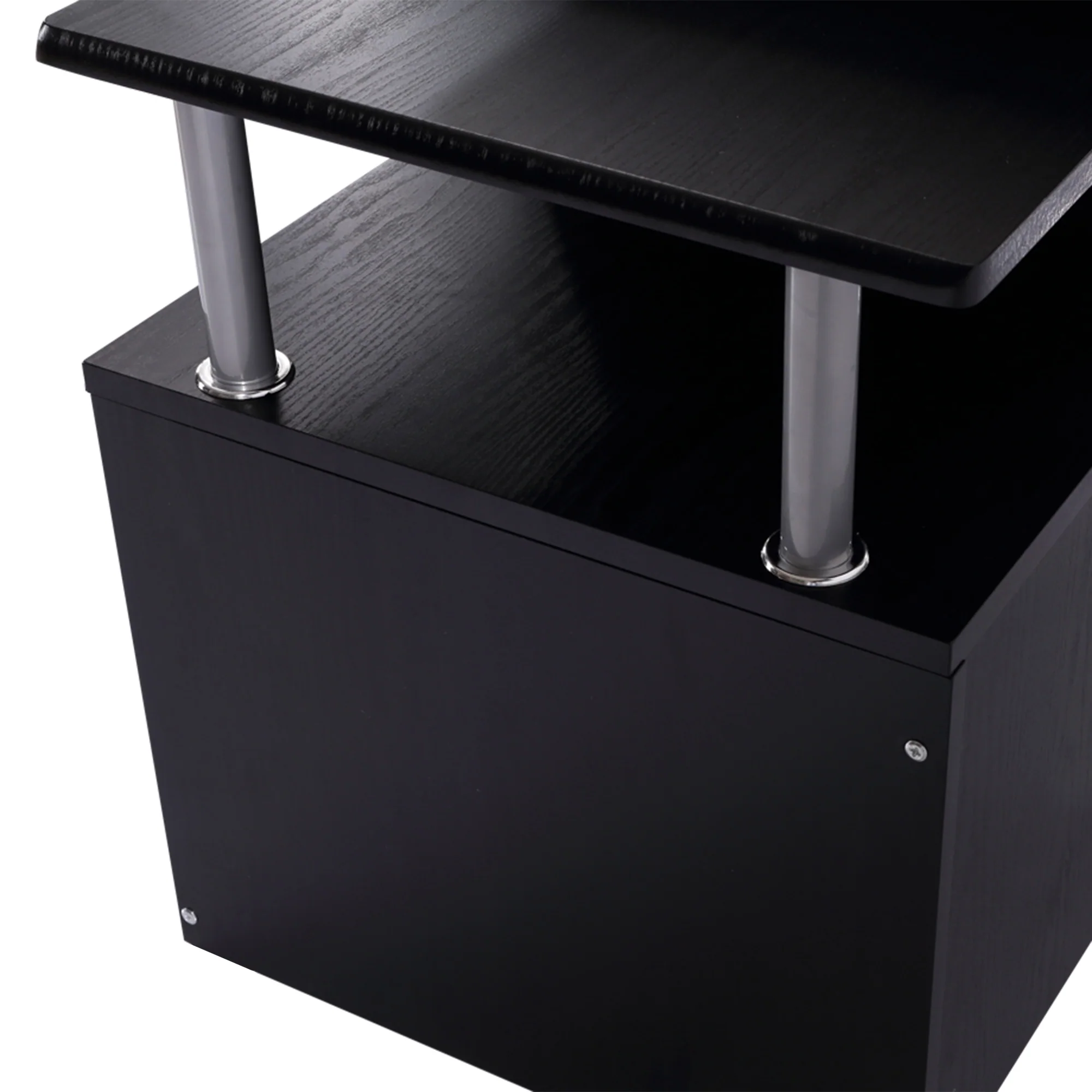 Estación de Trabajo para Ordenador con Cajón y Estanterías, Soporte para CPU, Escritorio para Oficina en Casa, Negro