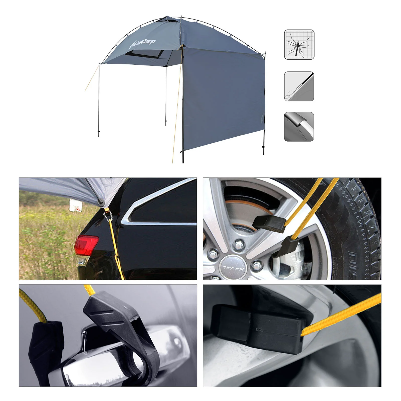 2025 KingCamp Compass Plus – Pabellón multifuncional para vehículos con protección visual impermeable y cortaviento, 4 postes de soporte, uso versátil y transporte compacto