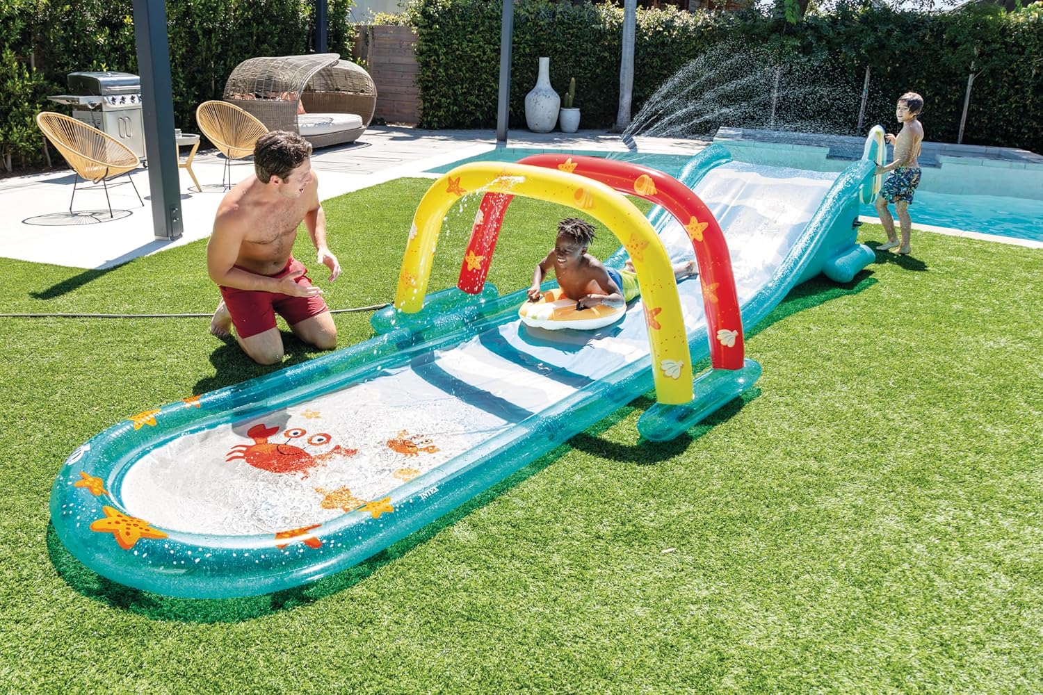 Intex Área de Juego Inflable Jungle Adventure – Piscina con Tobogán y Juegos de Agua para Niños