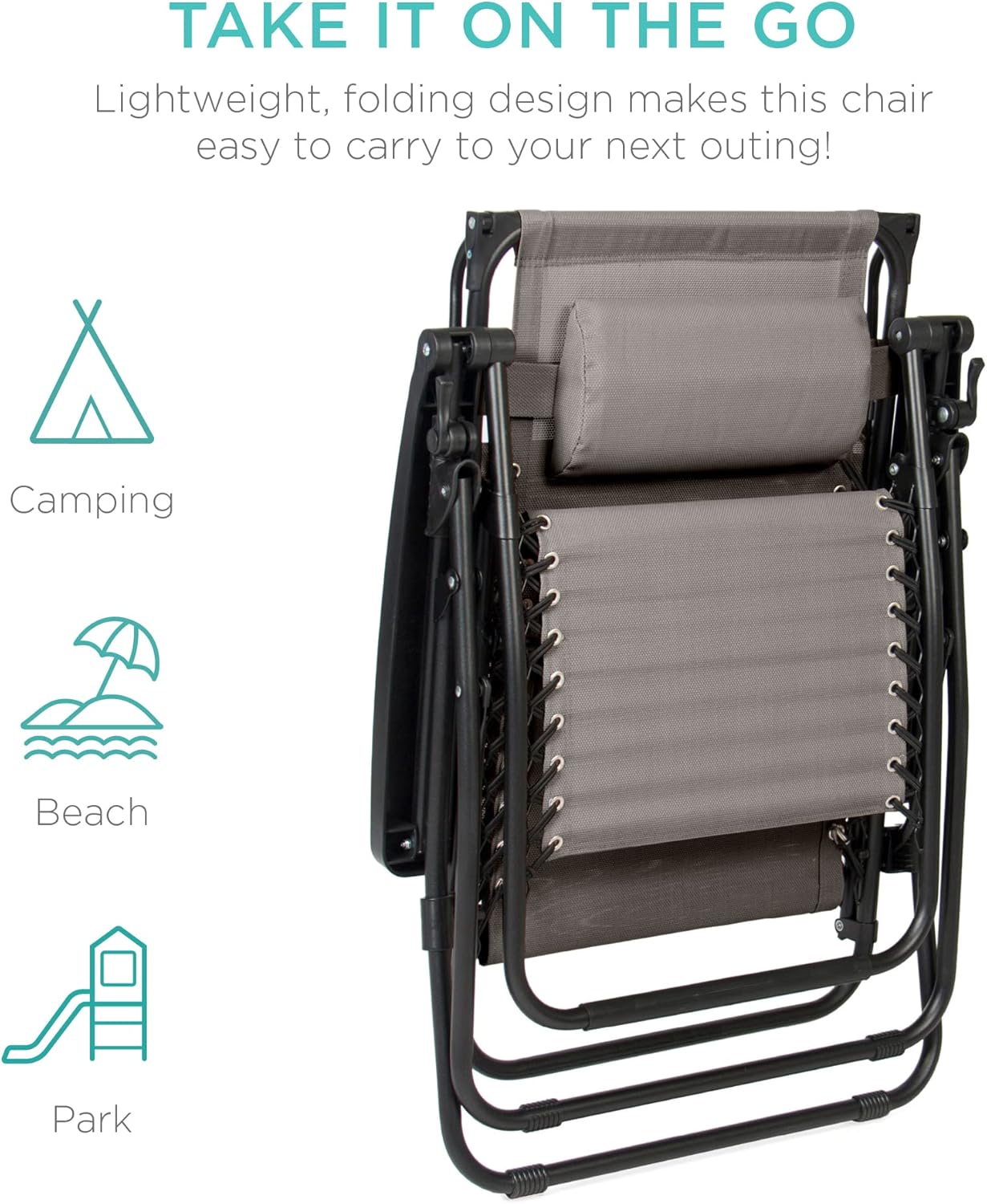 Best Choice Products – Silla Reclinable de Patio con Gravedad Cero, Ajustable y Plegable para Exteriores con Dosel, Almohada Cervical y Bandeja Lateral, Textileno – Azul Pavo Real