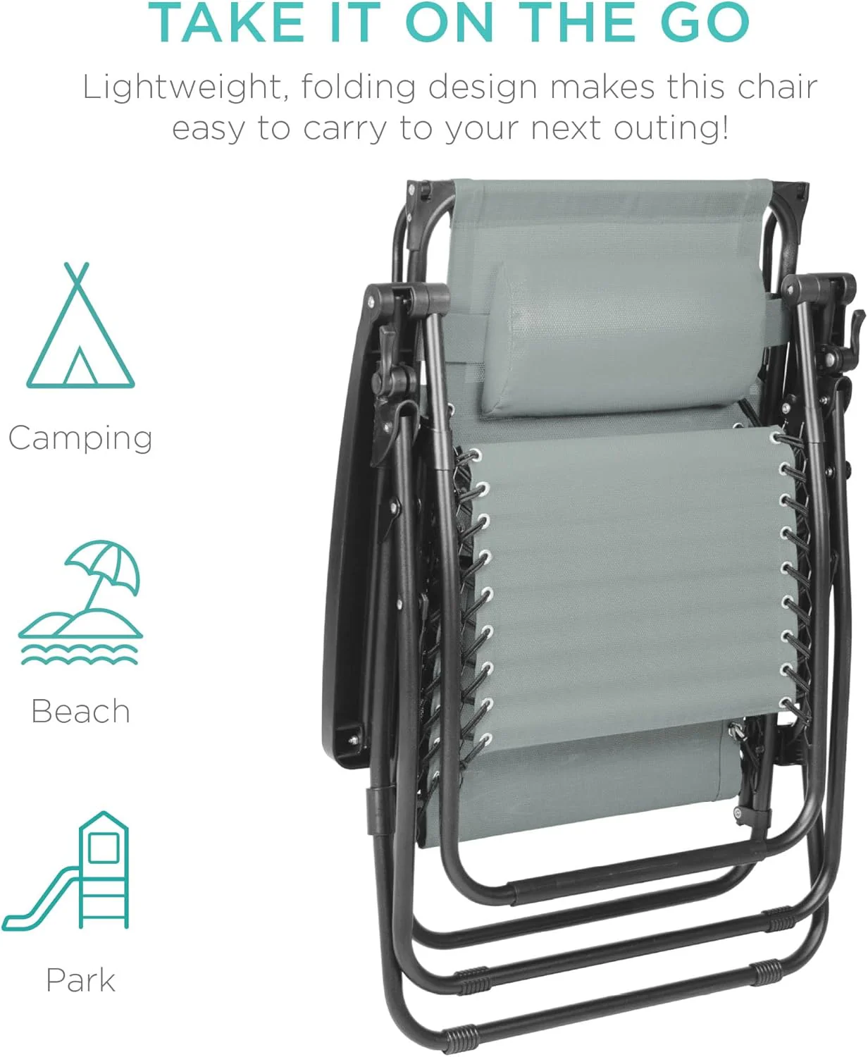 Best Choice Products – Silla Reclinable de Patio con Gravedad Cero, Ajustable y Plegable para Exteriores con Dosel, Almohada Cervical y Bandeja Lateral, Textileno – Azul Pavo Real