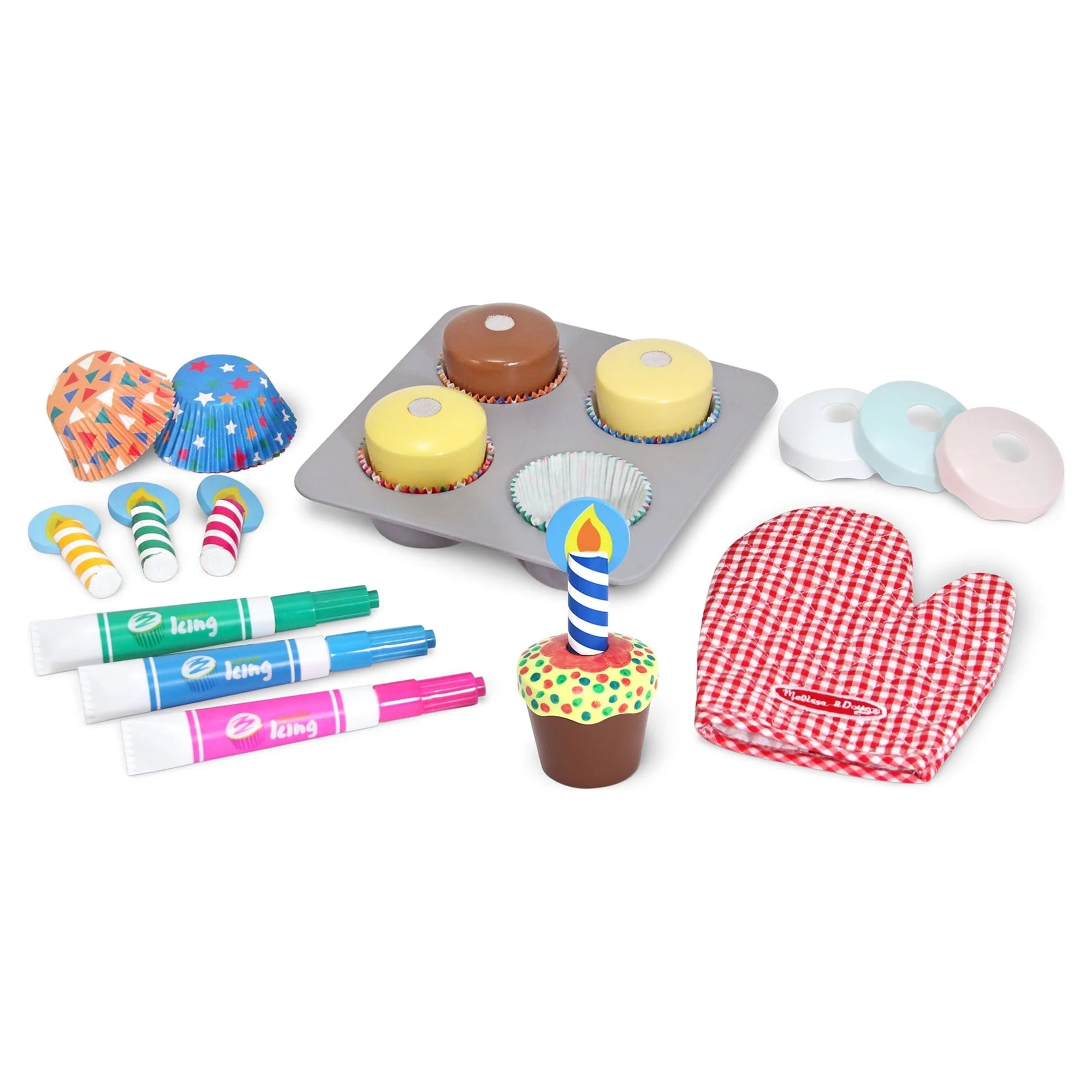 Melissa & Doug Juego de Juguete para Hornear y Decorar Cupcakes de Madera – Certificado FSC