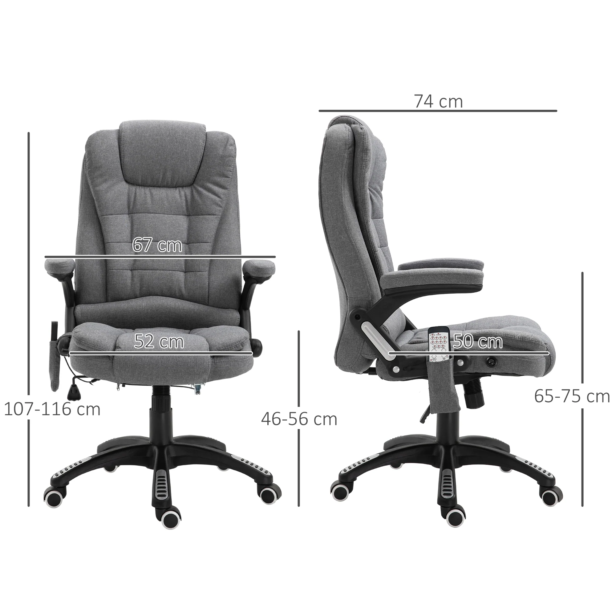 Silla de Oficina Ergonómica con Masaje de 6 Puntos y Calefacción en la Espalda, Tela Tipo Lino, Gris