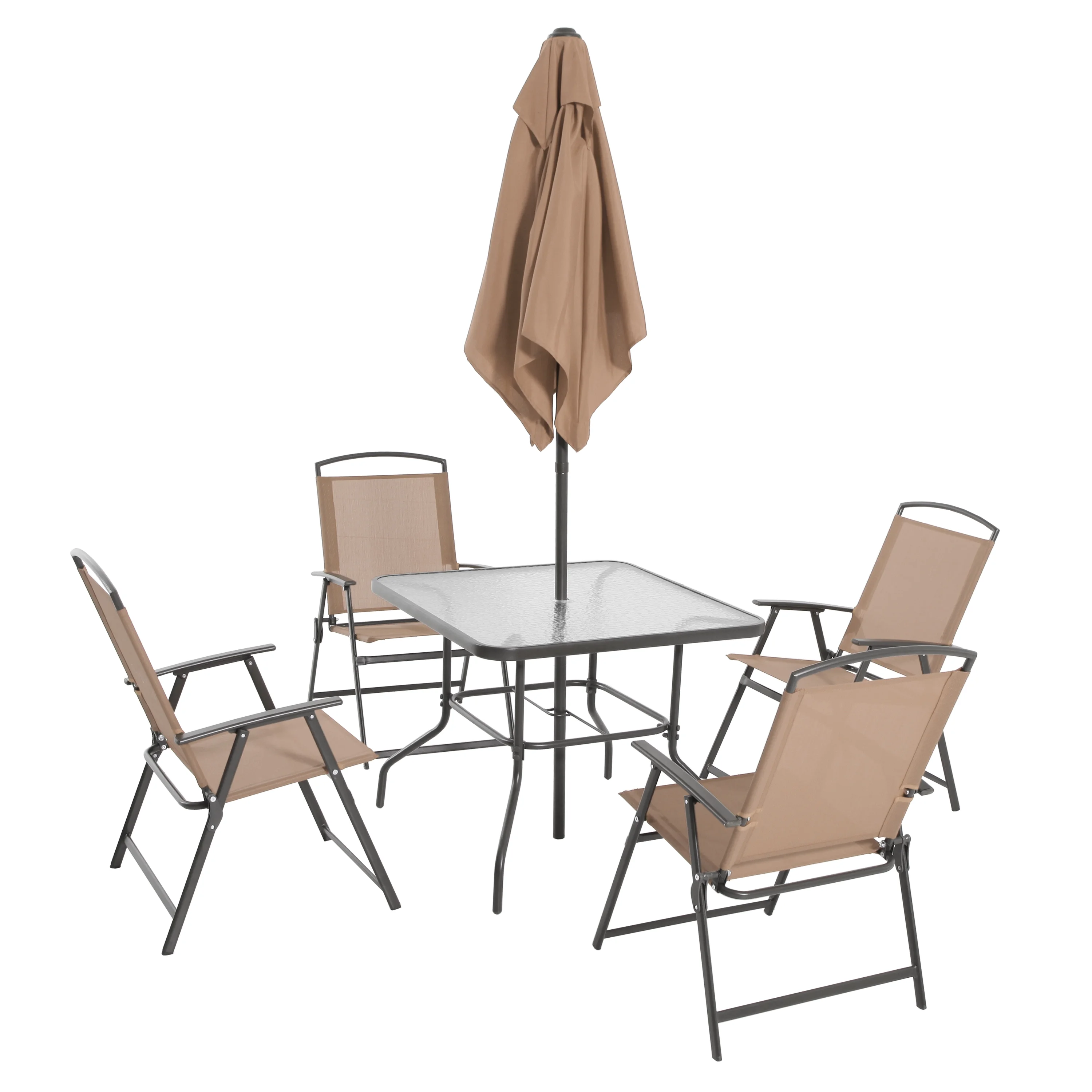 2025 Juego de comedor exterior Mainstays Albany Lane de 6 piezas con sombrilla, acero, rojo