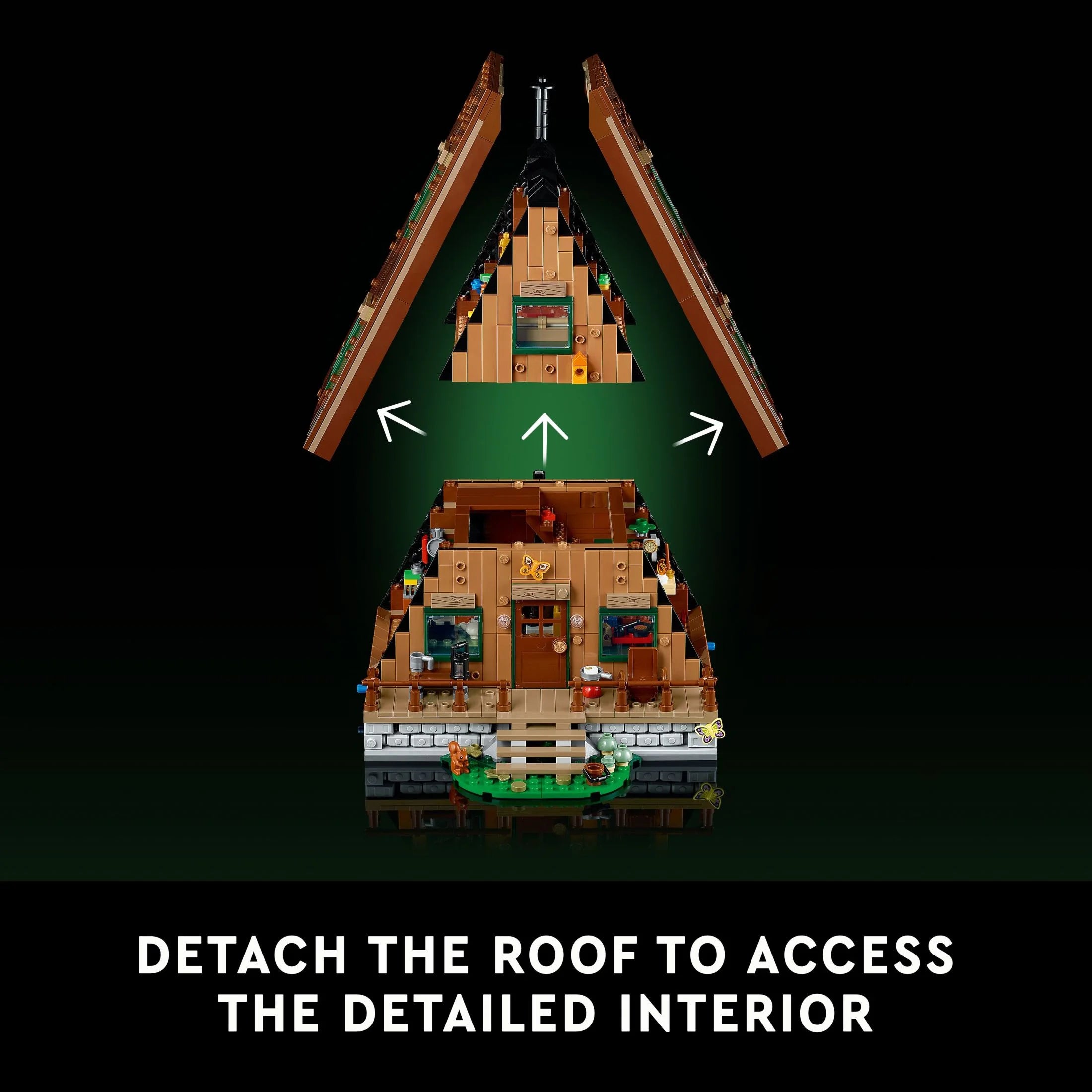 LEGO Ideas Cabaña A-Frame 21338 – Set Coleccionable para Exhibición, Kit de Modelo Construible para Adultos, Regalo para Amantes de la Naturaleza y la Arquitectura, Incluye 4 Minifiguras Personalizables y 11 Figuras de Animales