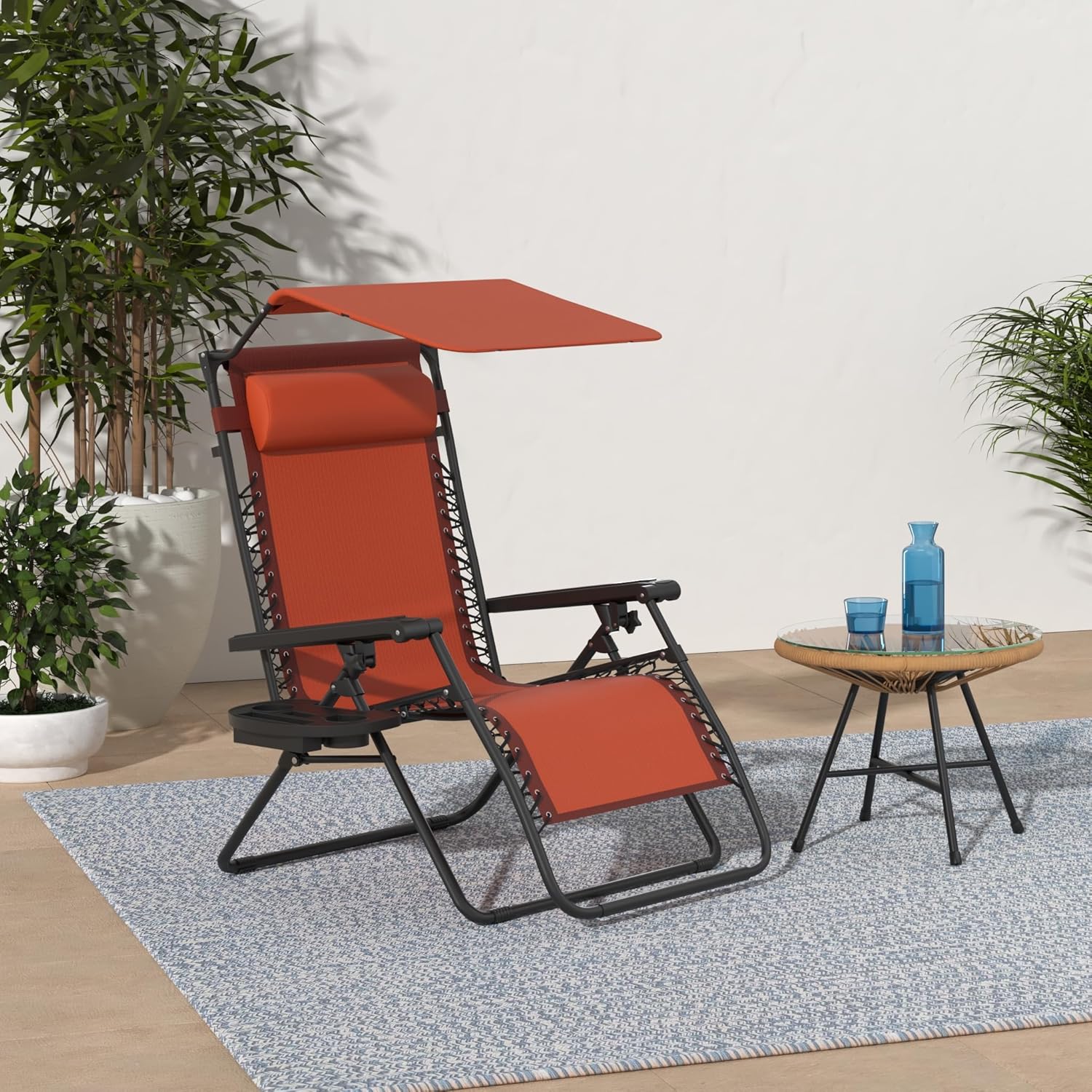 Best Choice Products – Silla Reclinable de Patio con Gravedad Cero, Ajustable y Plegable para Exteriores con Dosel, Almohada Cervical y Bandeja Lateral, Textileno – Azul Pavo Real