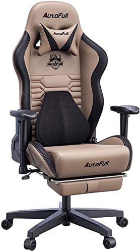 AutoFull Escritorio de Juego y Silla de Oficina con Soporte Lumbar Ergonómico, Estilo Racing, Cuero PU, Silla de Tarea Giratoria Ajustable de Espalda Alta para PC
