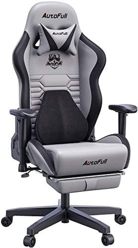 AutoFull Escritorio de Juego y Silla de Oficina con Soporte Lumbar Ergonómico, Estilo Racing, Cuero PU, Silla de Tarea Giratoria Ajustable de Espalda Alta para PC