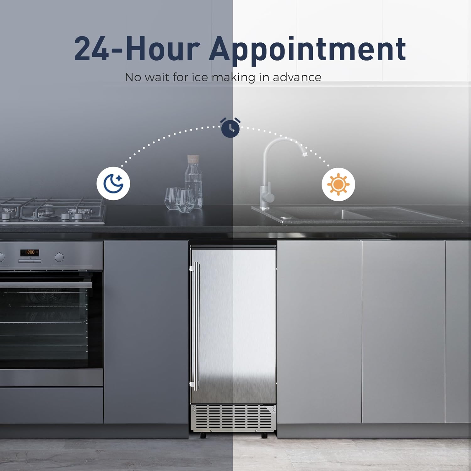 Máquina de Hielo Comercial Bajo Mostrador, 80 lbs/día con 24 lbs de Almacenamiento de Hielo, Bomba de Drenaje Integrada/Limpieza Automática/Ajuste de Temporizador/Pantalla LCD Inteligente, Ideal para Uso Doméstico y Comercial