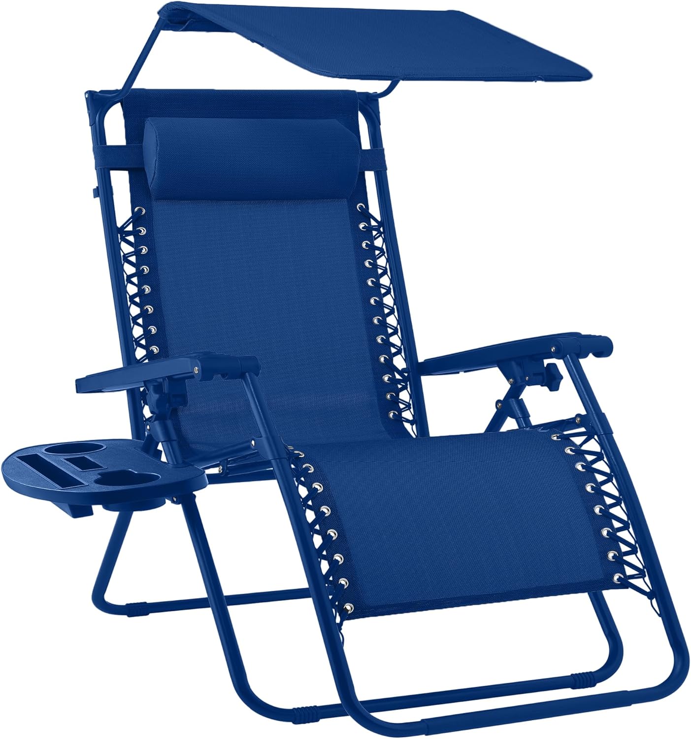 Best Choice Products – Silla Reclinable de Patio con Gravedad Cero, Ajustable y Plegable para Exteriores con Dosel, Almohada Cervical y Bandeja Lateral, Textileno – Azul Pavo Real