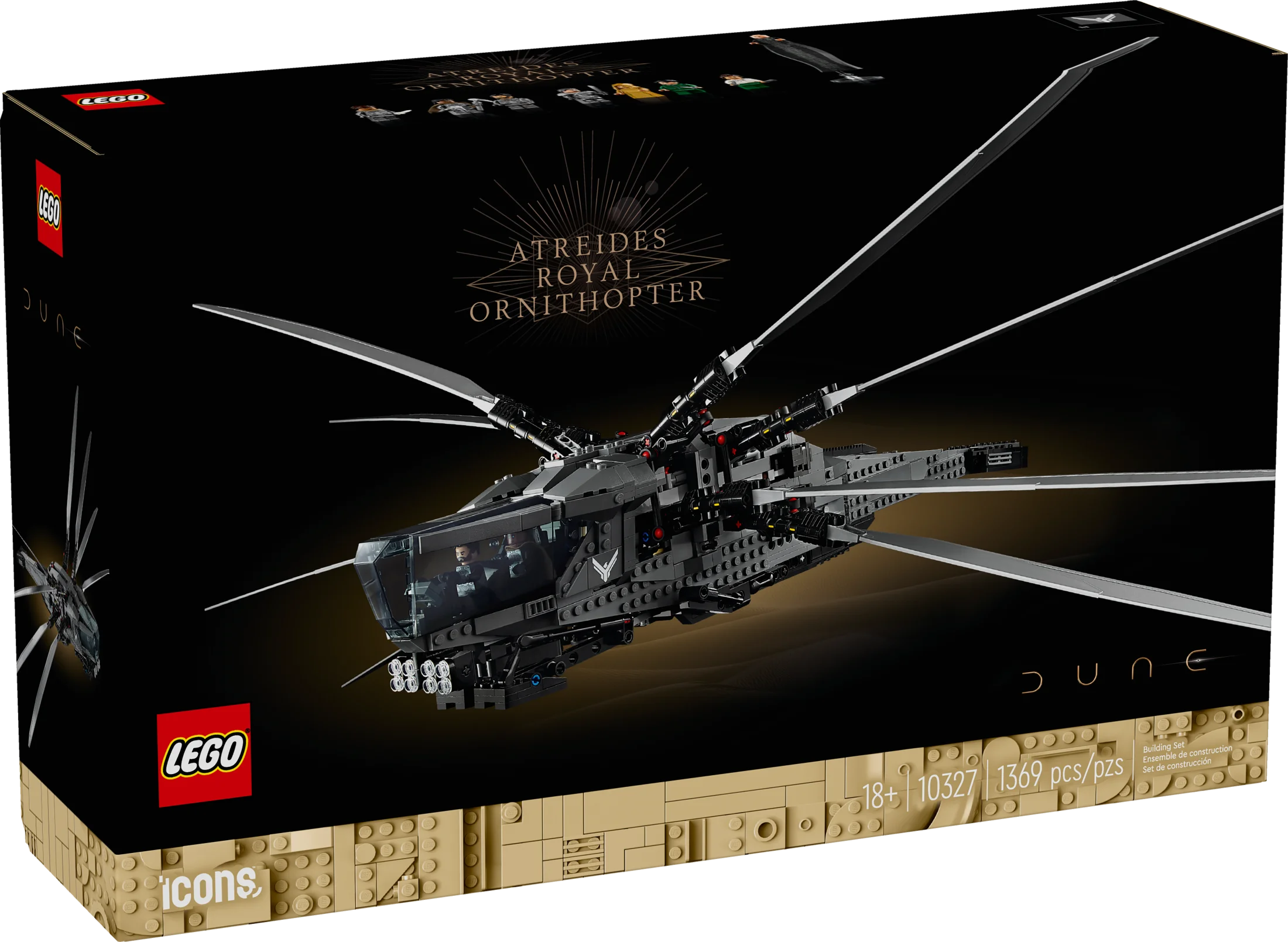 LEGO Icons Ornitóptero Real de los Atreides de Dune 10327 – Modelo Coleccionable Inspirado en Dune para Construir y Exhibir, Idea de Regalo para Adultos Fans de Películas de Ciencia Ficción, con 8 Minifiguras como Chani y el Barón Harkonnen
