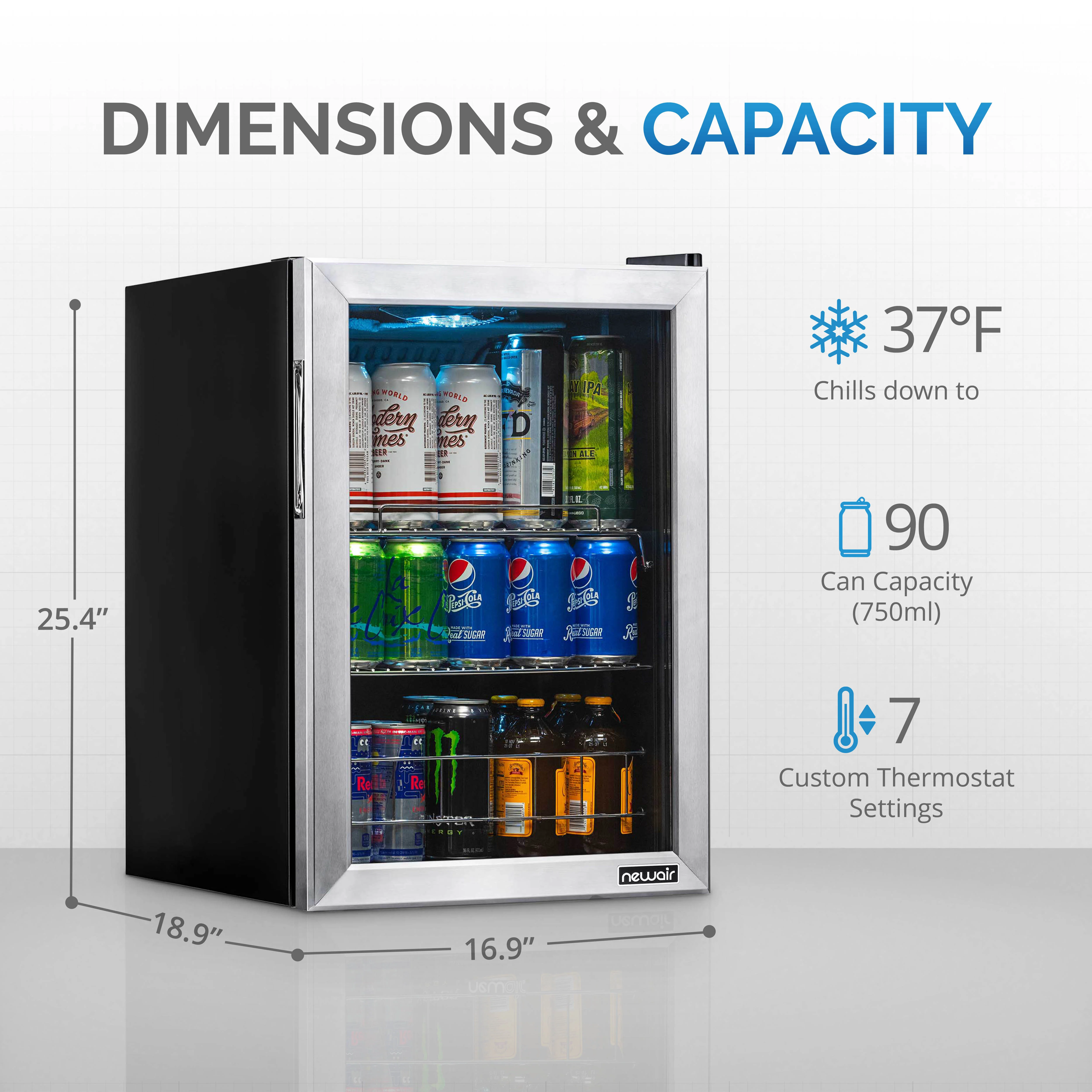 2025 Newair® Refrigerador de Bebidas Independiente de Acero Inoxidable – 90 Latas – 17”