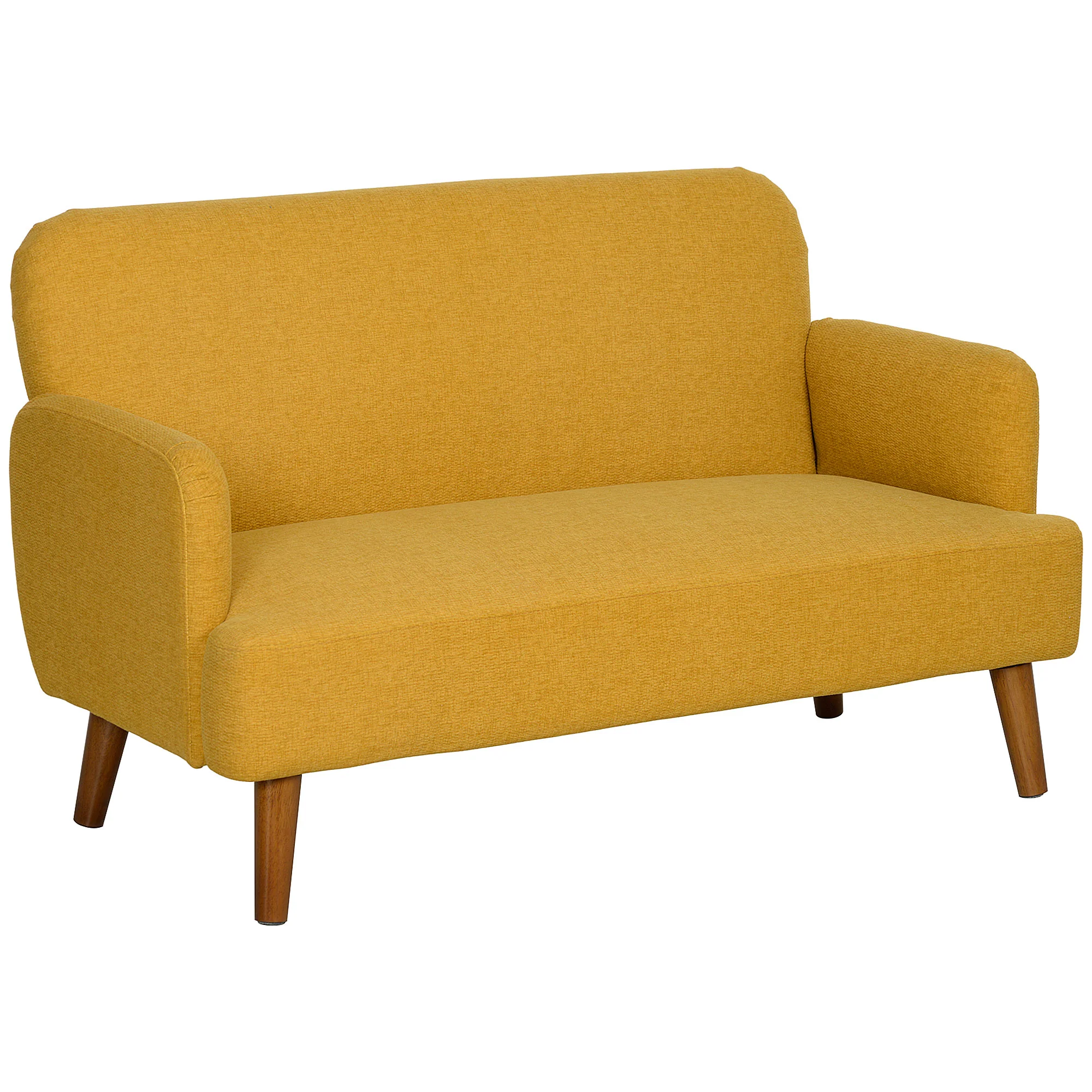 Sofá de 2 plazas en terciopelo, acolchado grueso de 21 cm y patas de madera, color amarillo