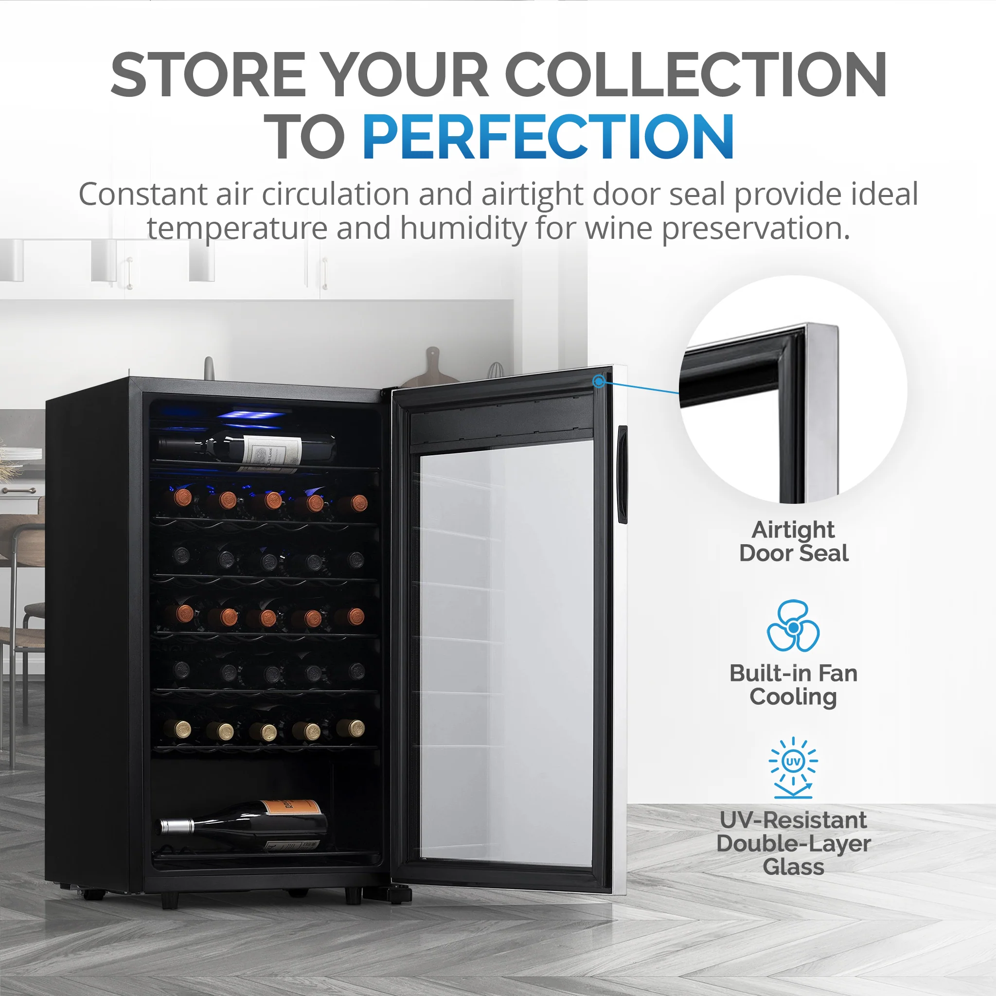 2025 Refrigerador de Vinos Independiente Newair® de Acero Inoxidable – 33 Botellas – 18,9