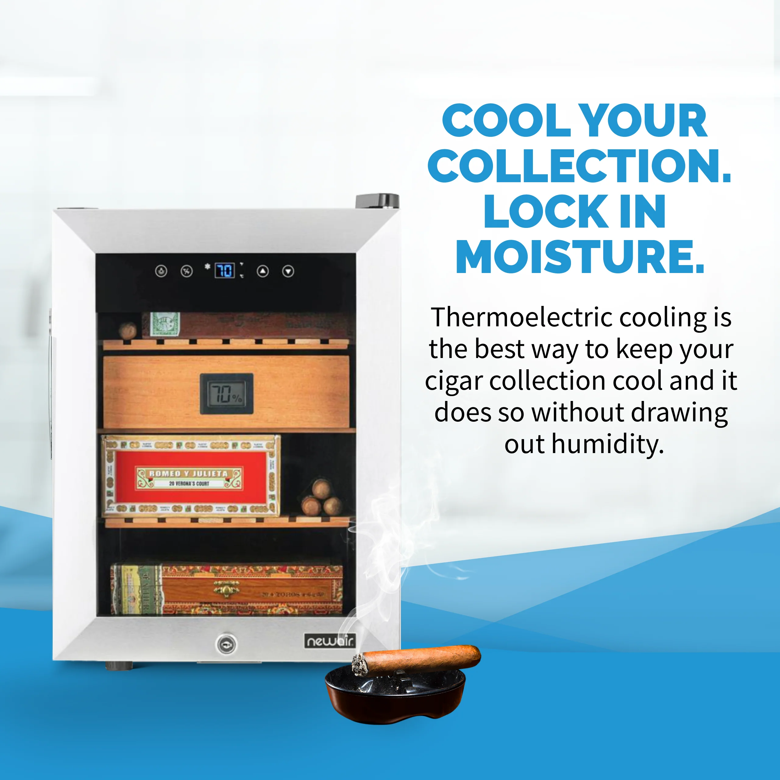 2025 Humidor eléctrico para puros Newair® con Opti-Temp™, capacidad para 250 puros