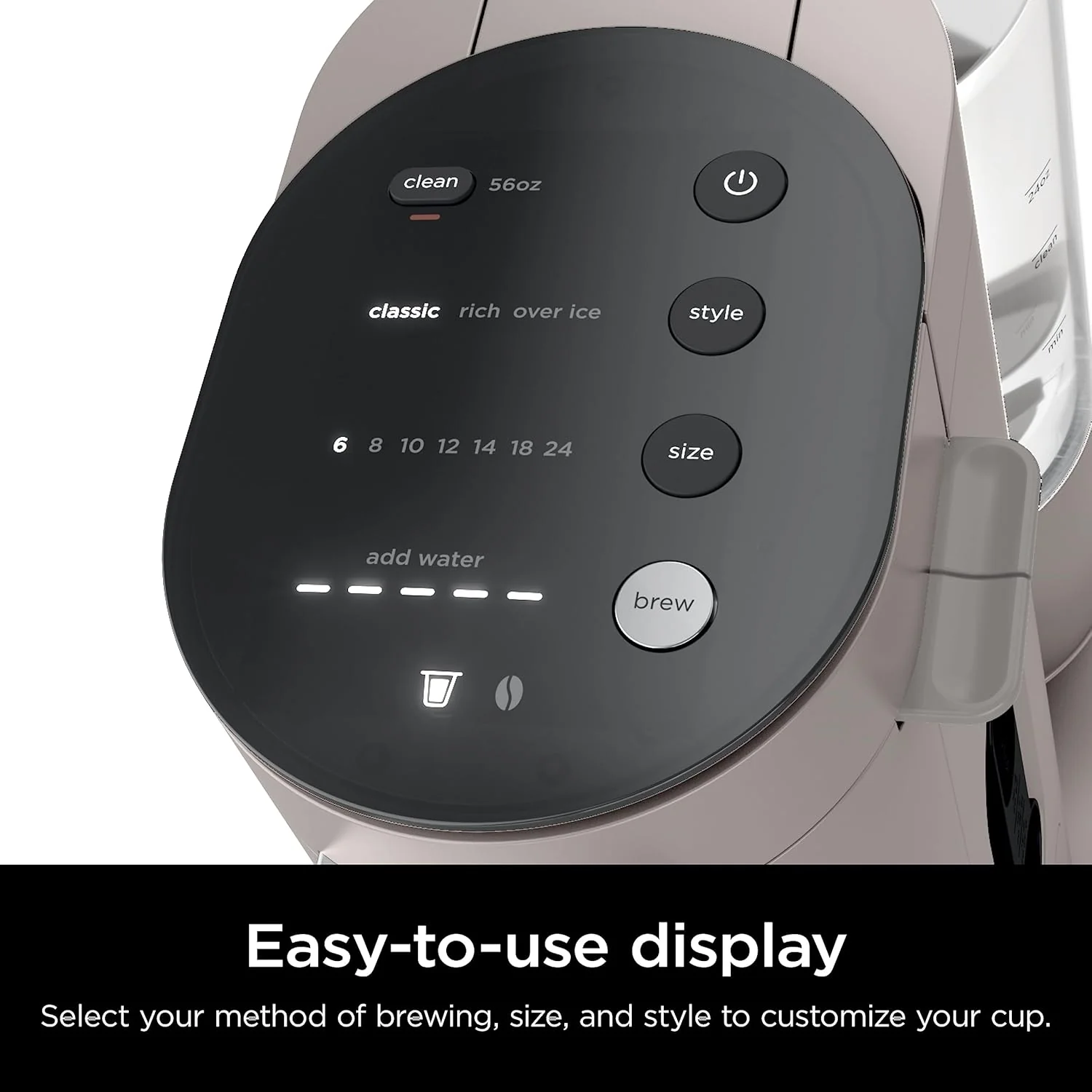 2025 Cafetera de porción individual Ninja Pods & Grounds, compatible con K-Cup, prepara café molido o cápsulas, diseño compacto, depósito de 56 oz, tamaños de taza de 6 oz a 24 oz para viaje, café frío, color piedra, modelo PB041ST