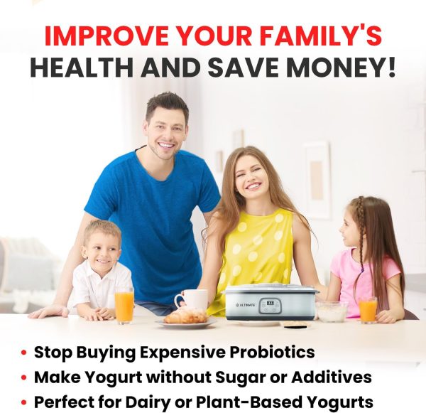 Máquina para hacer yogur probiótico Ultimate con dos recipientes de 1 cuarto para grandes cantidades – Produce trillones de probióticos vivos con control ajustable de temperatura y tiempo – Mejor yogurtera para yogur griego – GARANTÍA DE POR VIDA