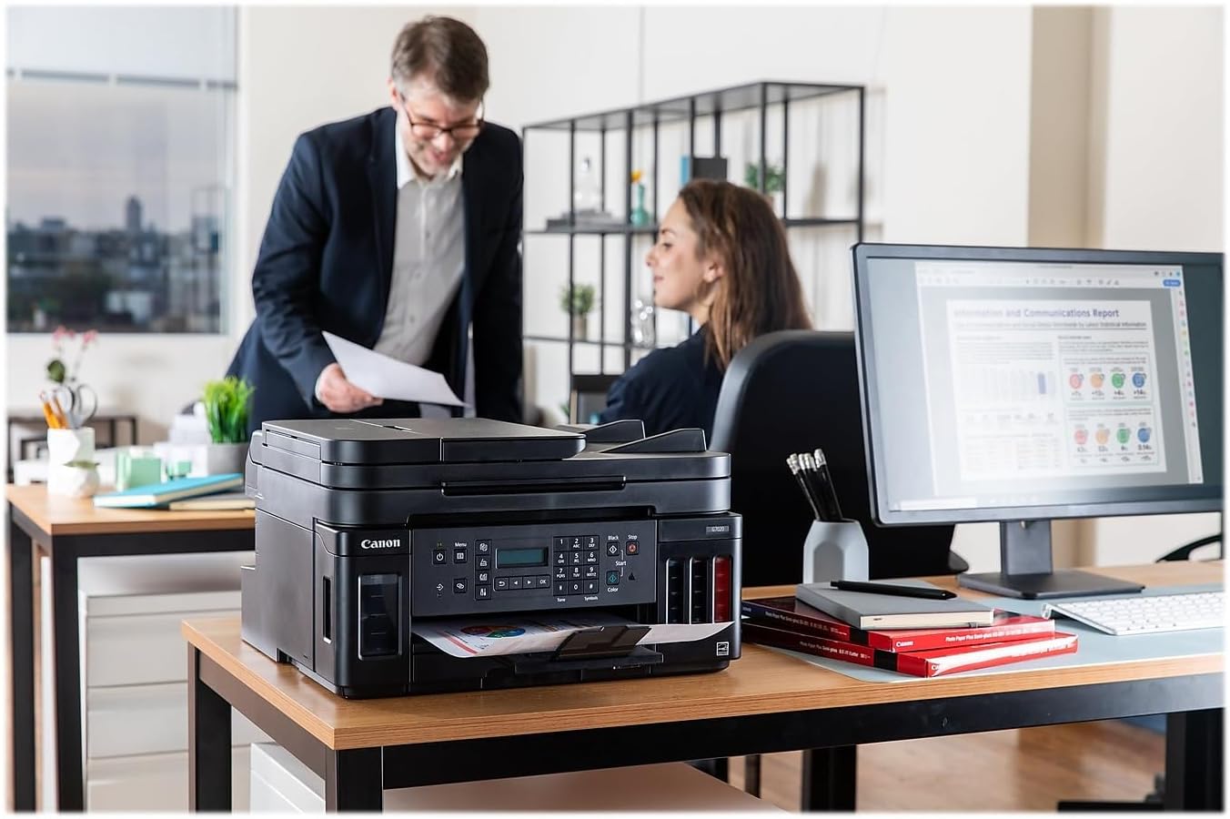 Impresora Todo en Uno para Oficina en Casa | Impresora Super Tanque Inalámbrica | Copiadora | Escáner | Fax y ADF con Impresión Móvil, Negra, Compatible con Alexa