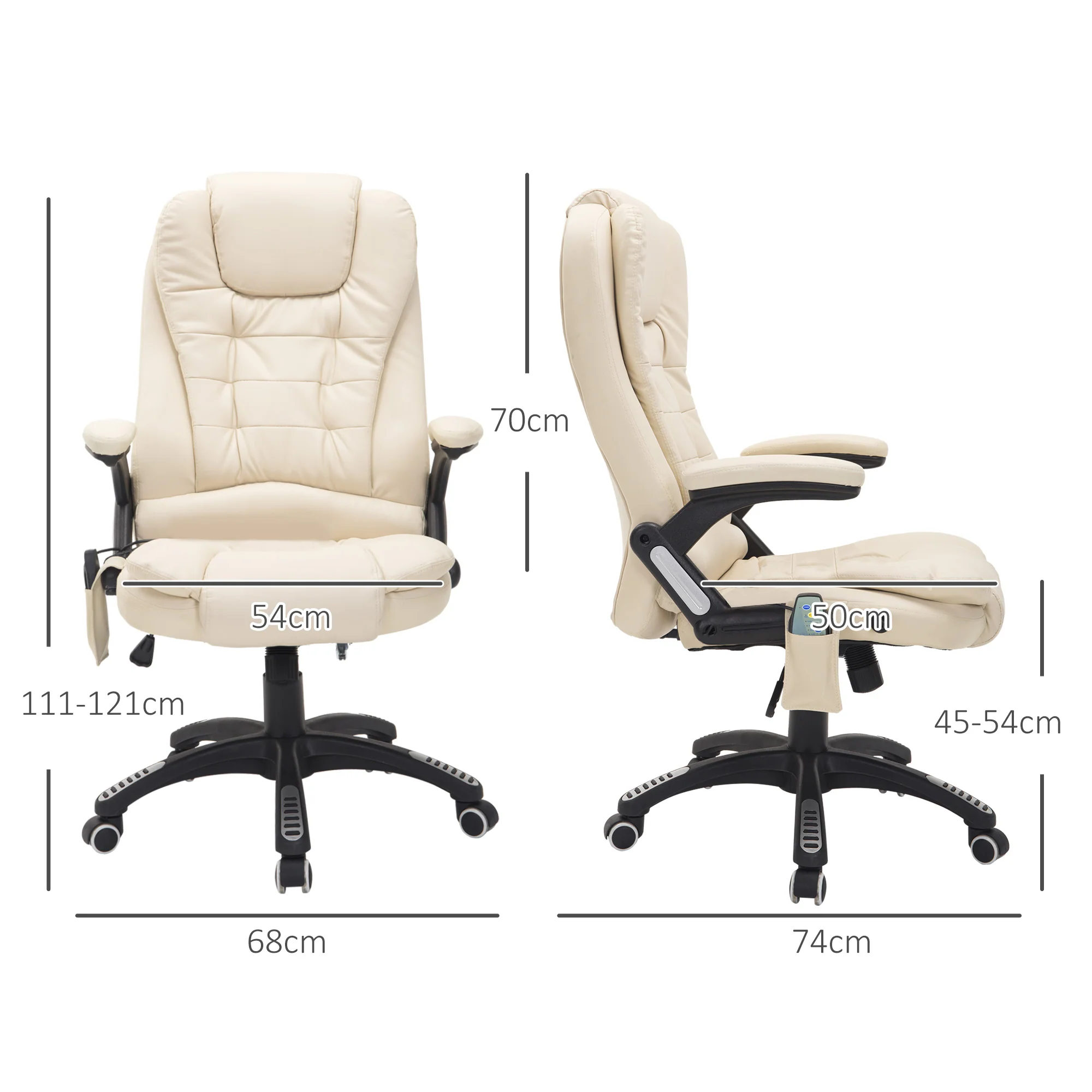 Silla de oficina ejecutiva con masaje y calefacción, sillón de oficina de cuero PU con respaldo alto, beige