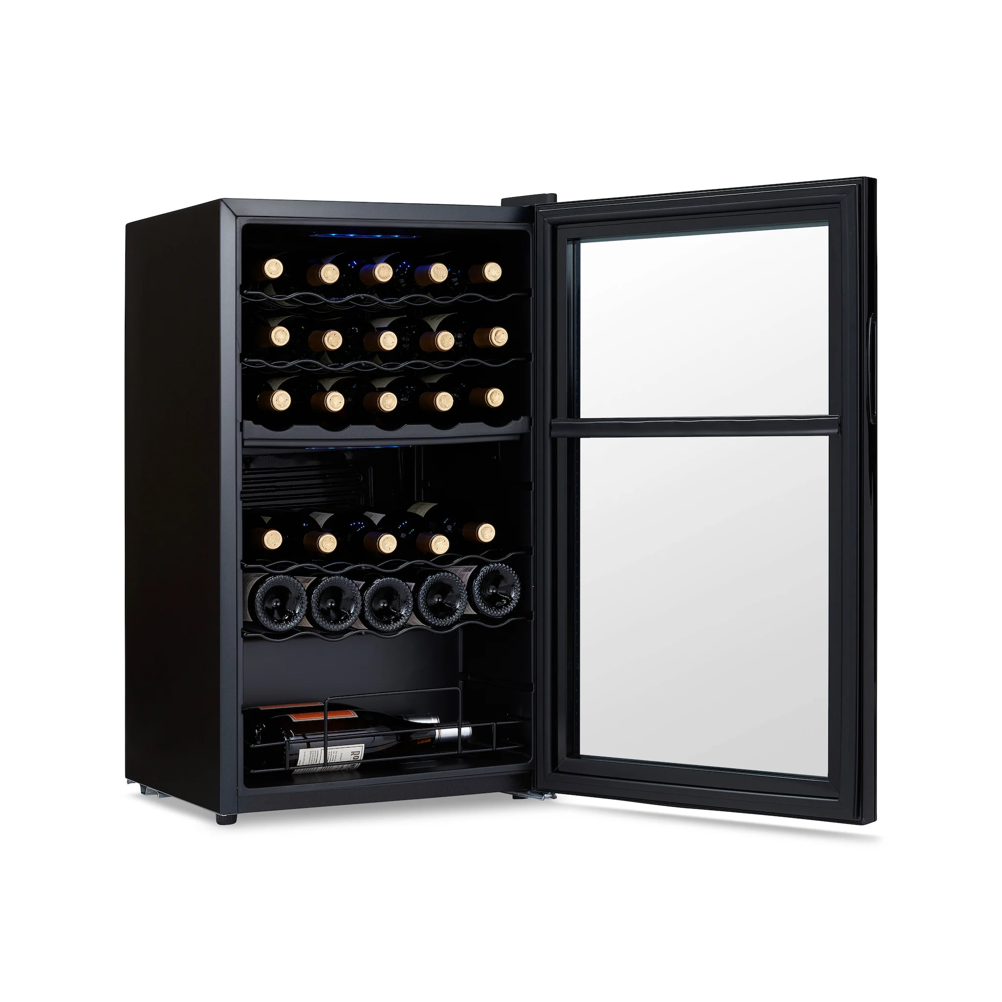 2025 Refrigerador de Vinos Independiente Newair® Negro – 33 Botellas, Doble Zona – 19,5
