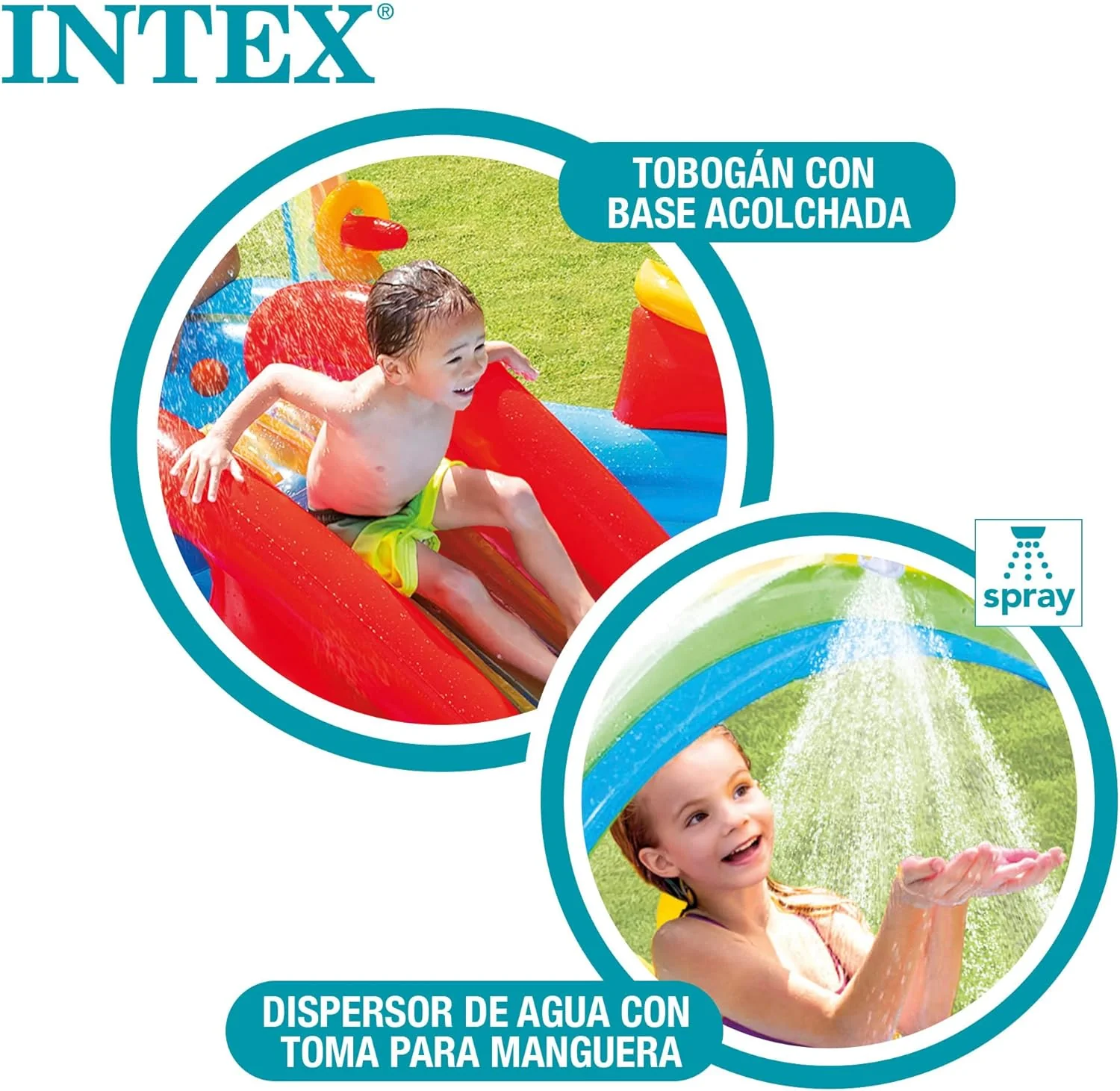 Intex Área de Juego Inflable Jungle Adventure – Piscina con Tobogán y Juegos de Agua para Niños