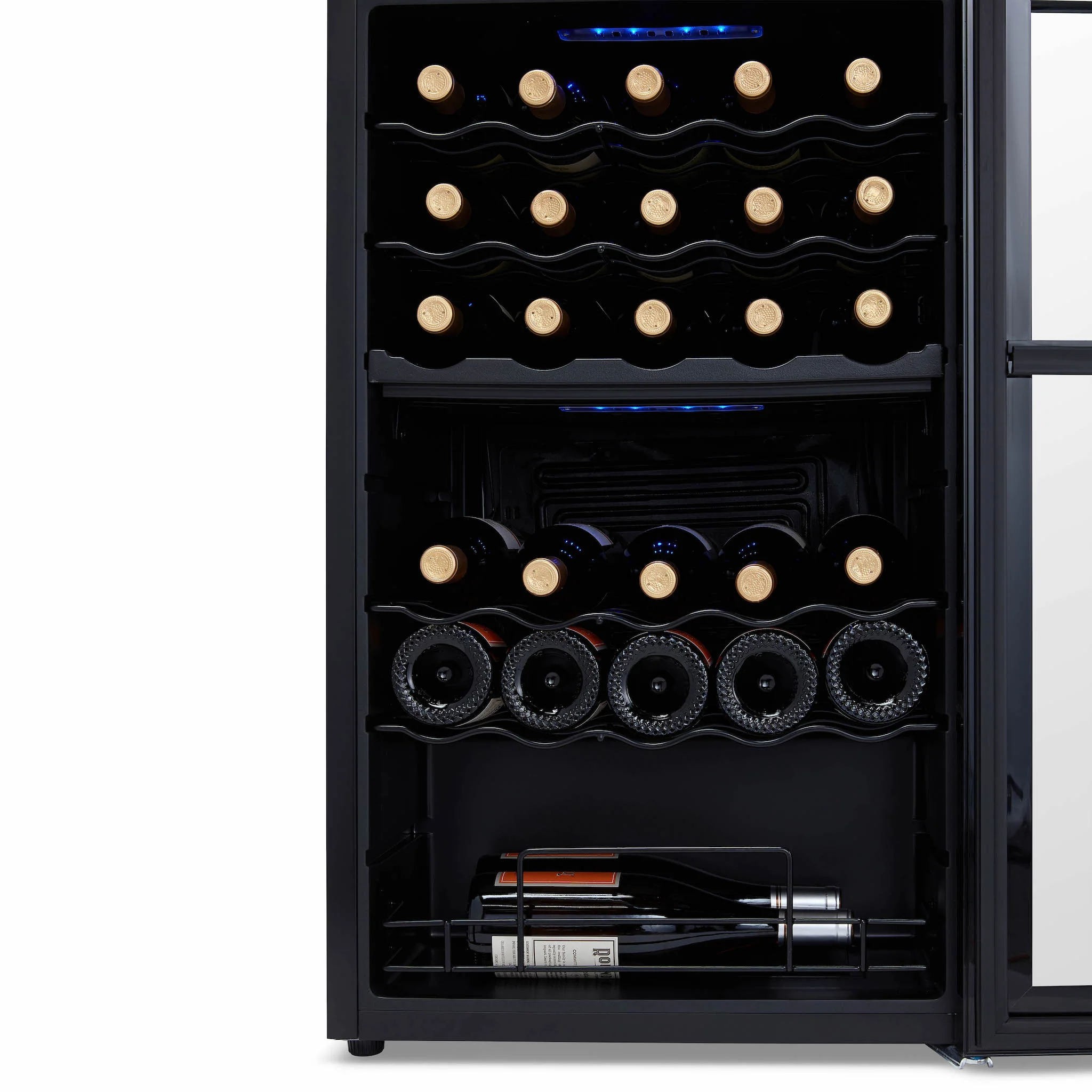 2025 Refrigerador de Vinos Independiente Newair® Negro – 33 Botellas, Doble Zona – 19,5