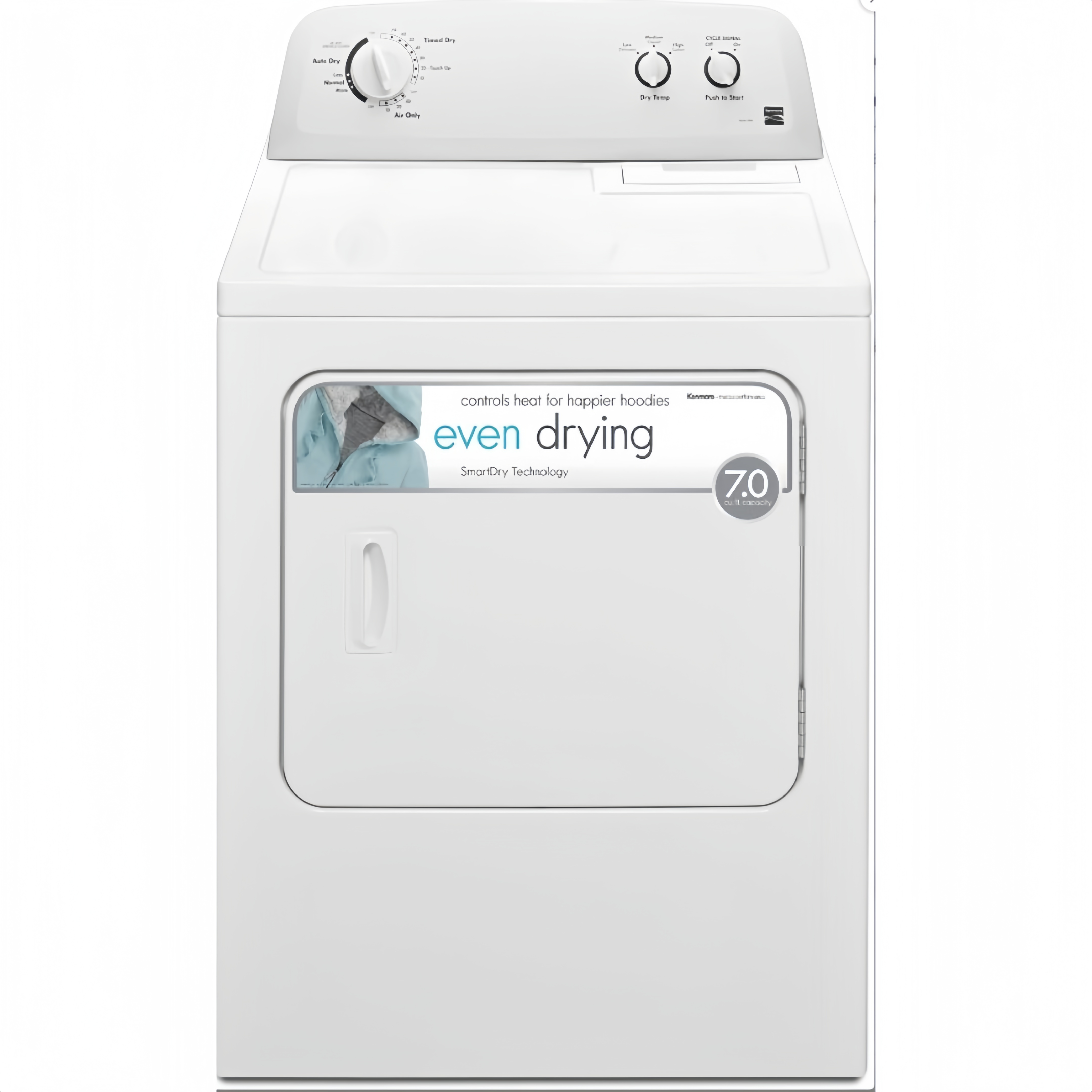 Secadora Eléctrica Kenmore de Carga Frontal de 29″ con Tecnología Wrinkle Guard y Capacidad Total de 7.0 Pies Cúbicos, Blanco