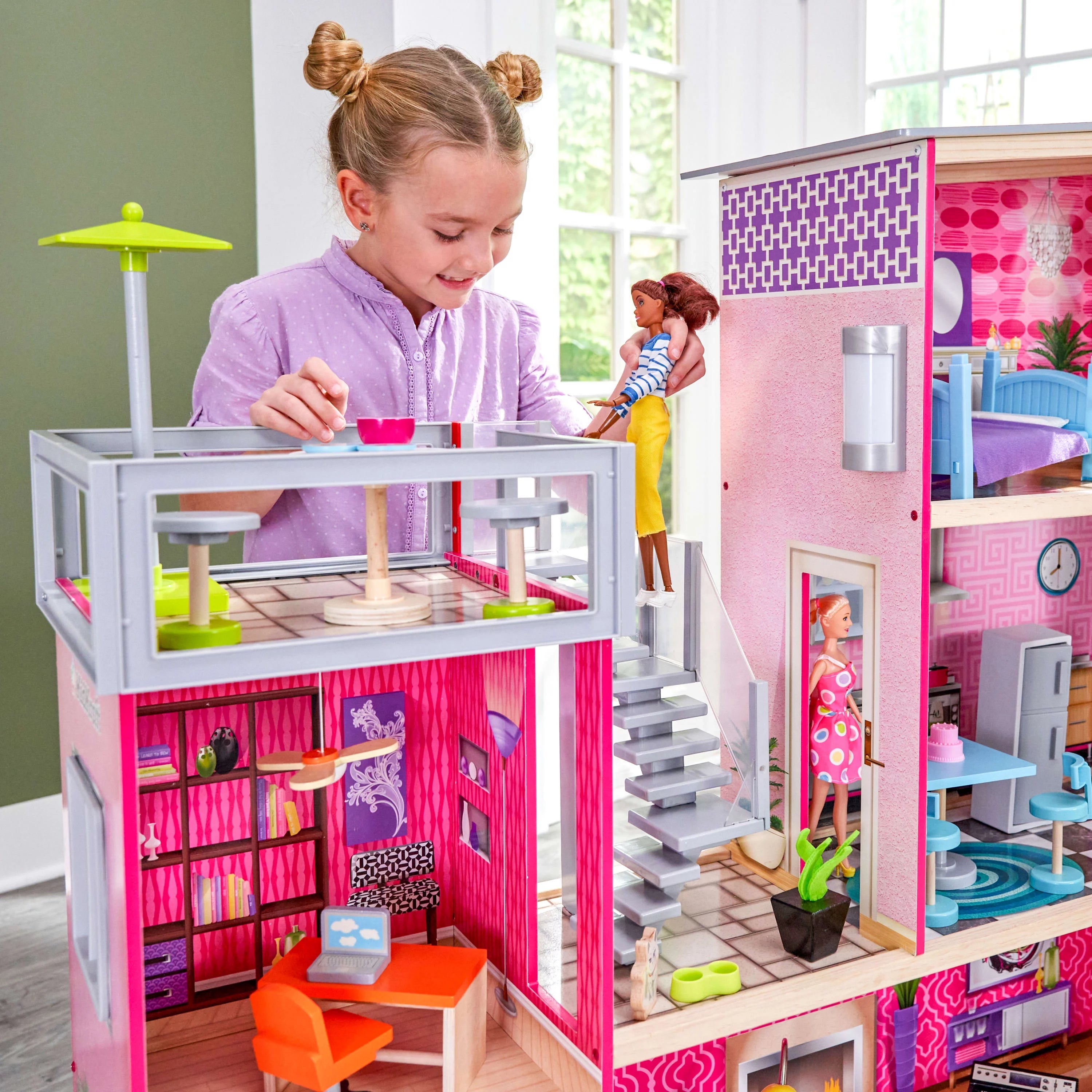 Casa de Muñecas KidKraft Uptown de Madera con 36 Accesorios, para Niños a partir de 4 años