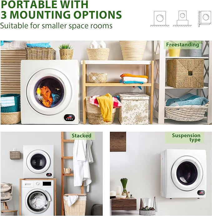 2025 Secadora portátil EUHOMY de 1400 W con panel de control LCD y cuatro funciones – Blanca