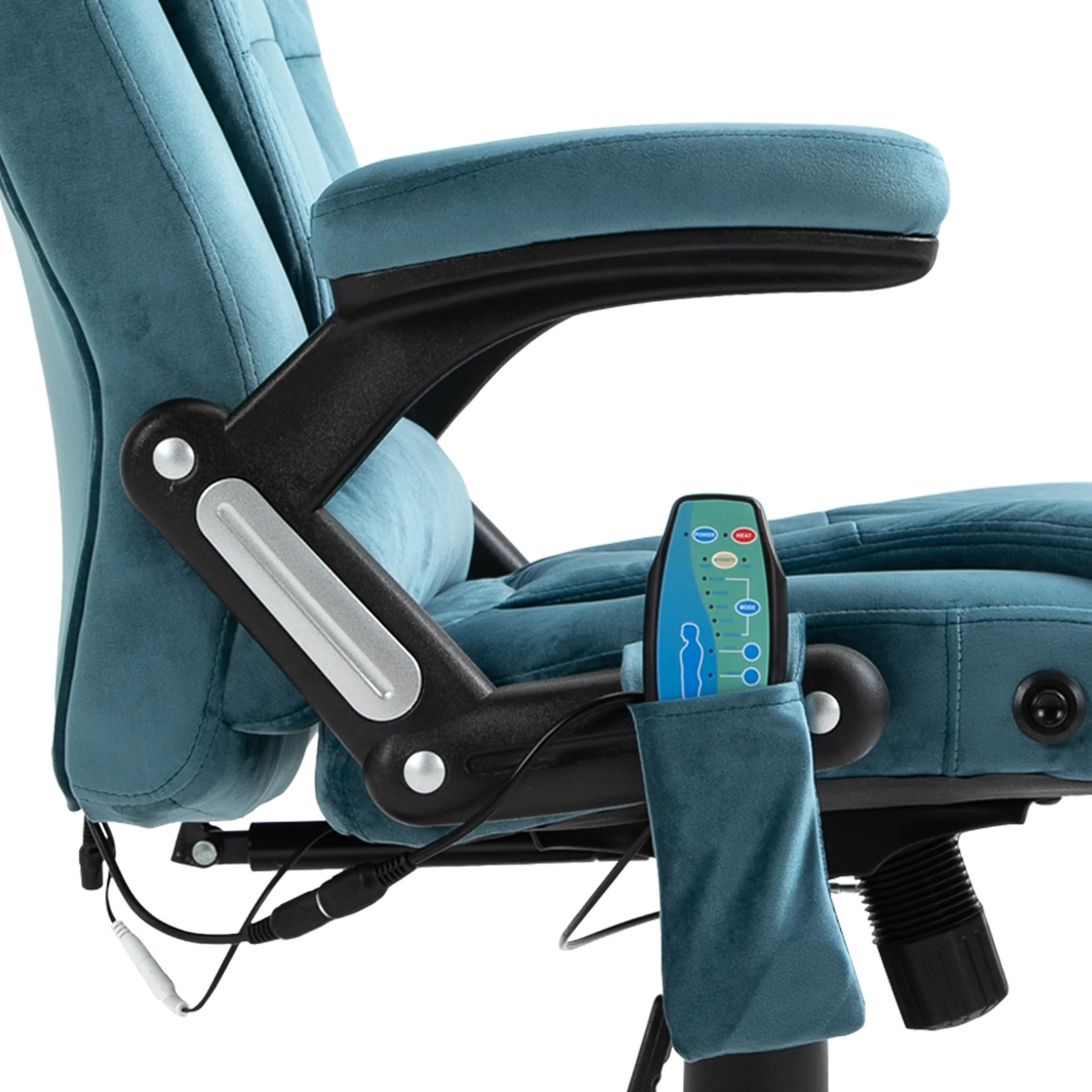 Silla de Oficina Ergonómica con Masaje de 6 Puntos y Calefacción en la Espalda, Tela Tipo Terciopelo, Azul