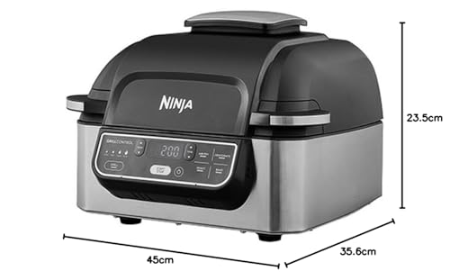 2025 Ninja Foodi Grill & Airfryer, freidora de aire de 5,7 L, piezas aptas para lavavajillas, 5 en 1, negro/plata AG301EU