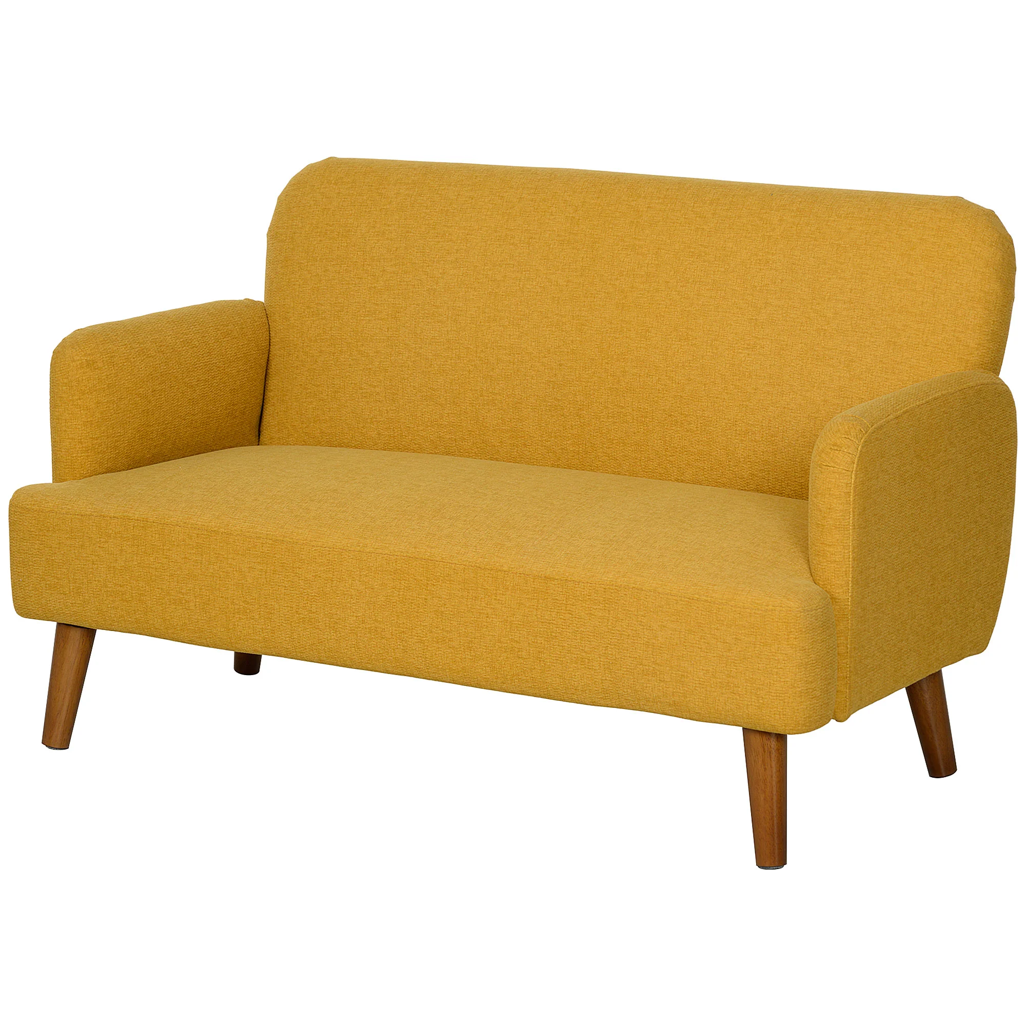 Sofá de 2 plazas en terciopelo, acolchado grueso de 21 cm y patas de madera, color amarillo