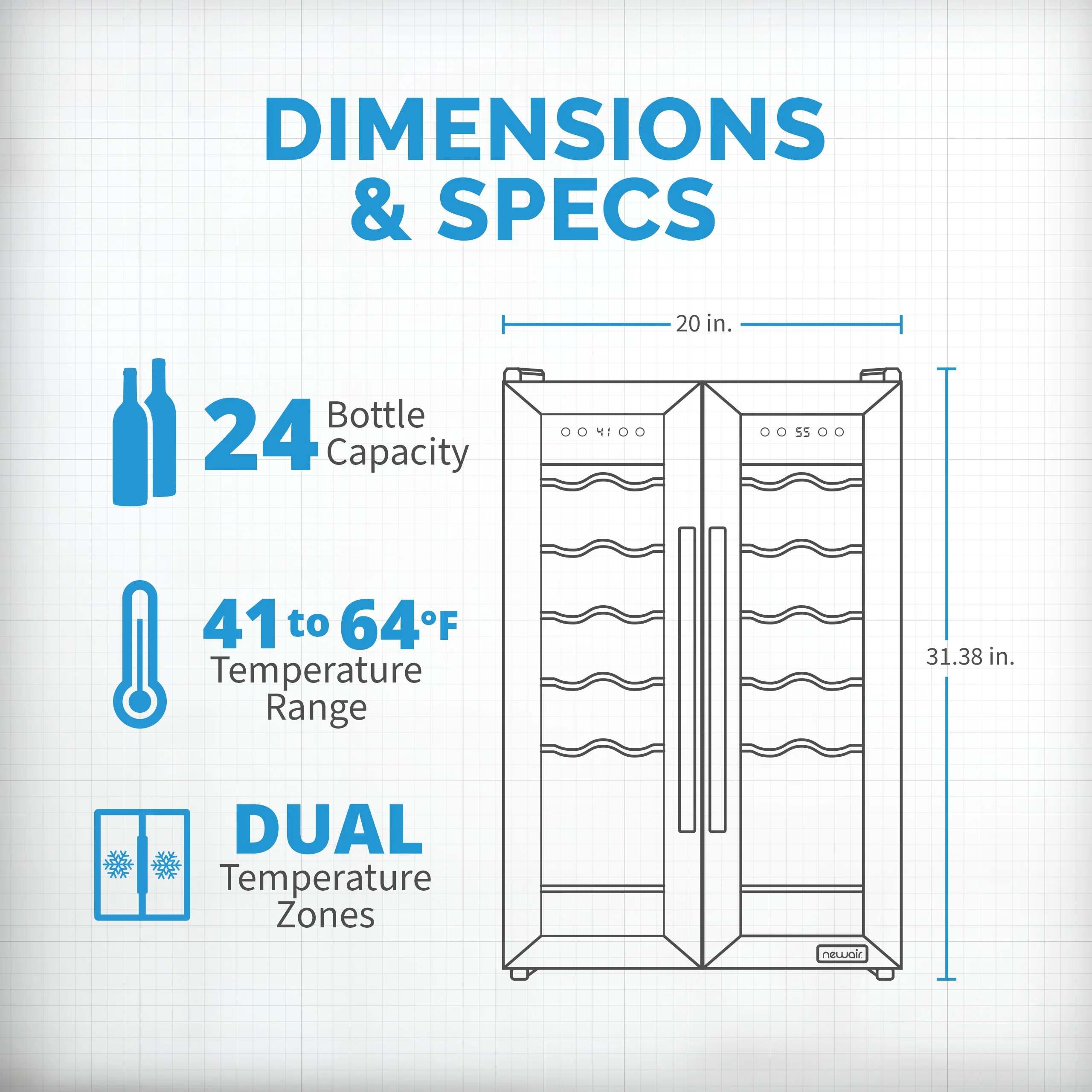 2025 Refrigerador de Vinos Independiente Newair® de Acero Inoxidable – 24 Botellas – 20