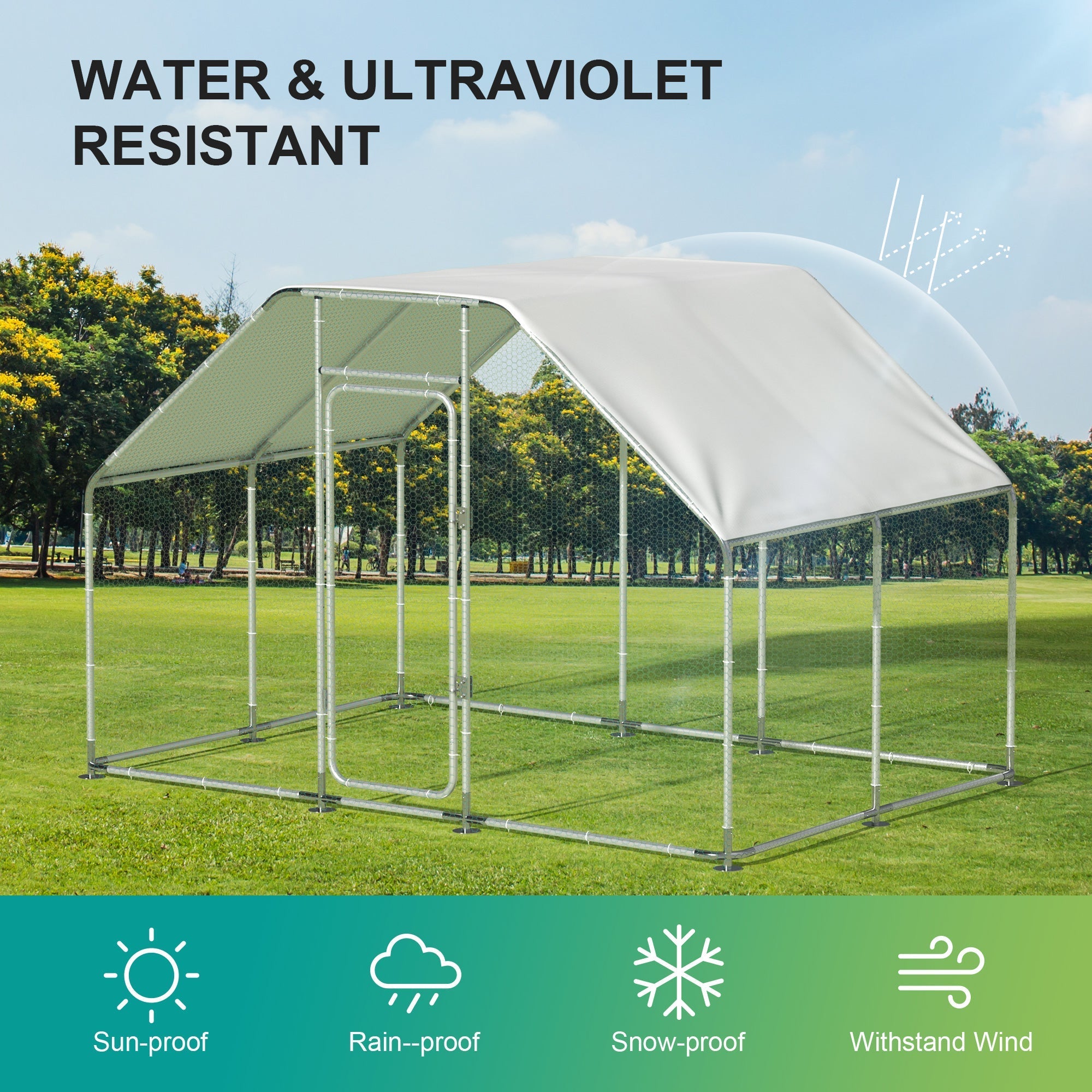 2025 Gran Jaula de Metal para Pollos en Espiral con Cubierta Impermeable y Anti-UV para Exteriores – Capacidad para 16 Aves