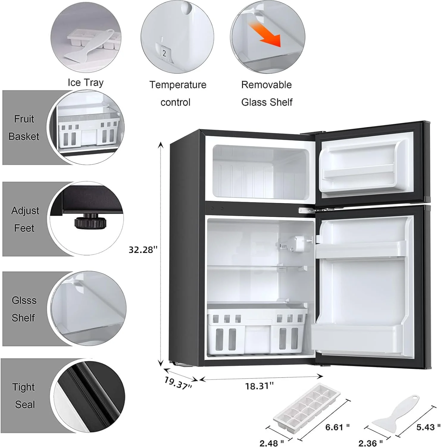 2025 Refrigerador compacto Antarctic Star con congelador separado, mini nevera de doble puerta, estantes ajustables y desmontables, estilo retro de acero inoxidable, para sala/cocina/dormitorio/oficina, 3,2 pies³, verde