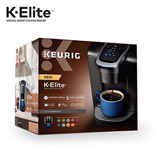 Cafetera Keurig K-Elite, para una taza, con cápsulas K-Cup, con capacidad para café helado, acabado Slate Cepillado