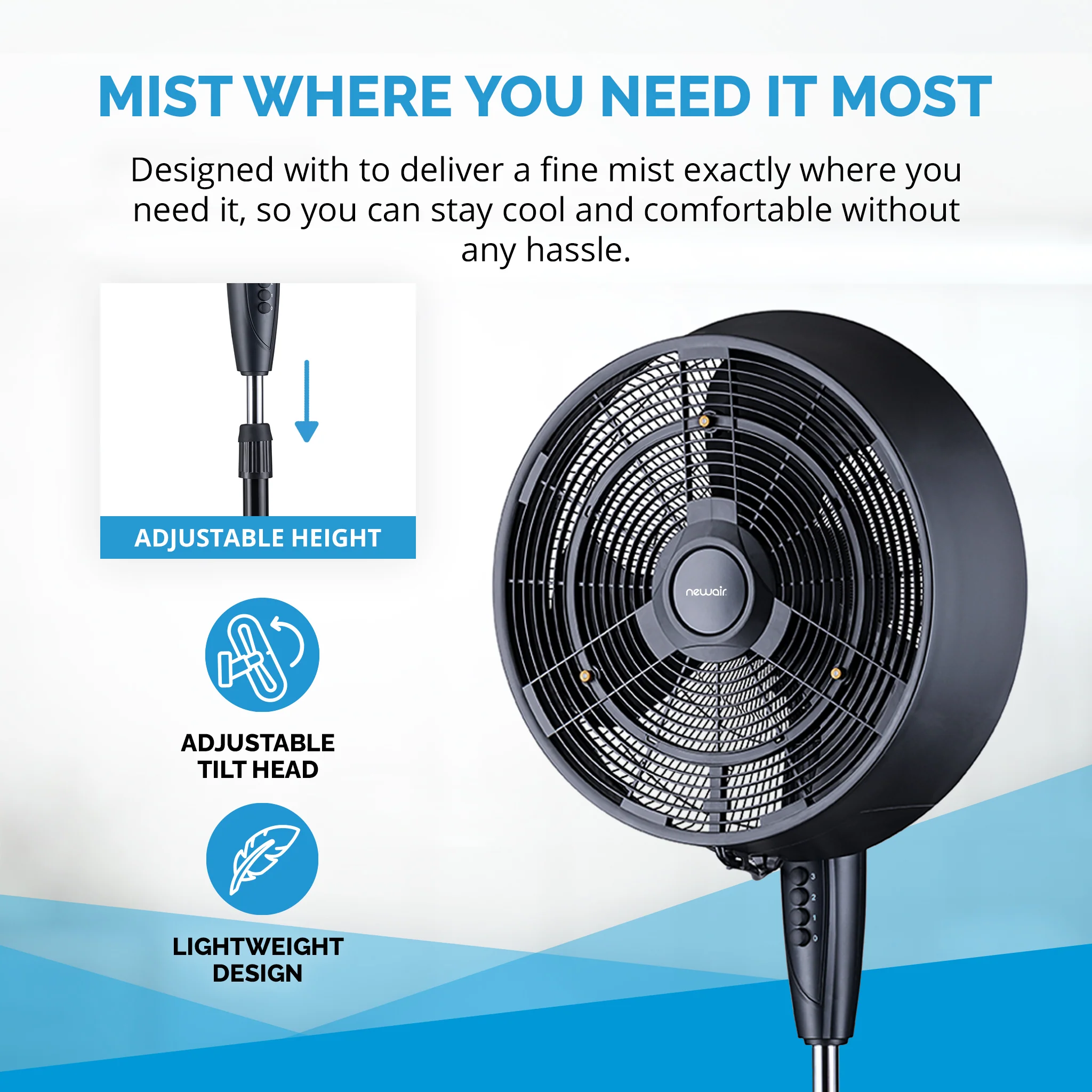 2025 Ventilador Nebulizador para Exteriores Newair – 1,600 CFM
