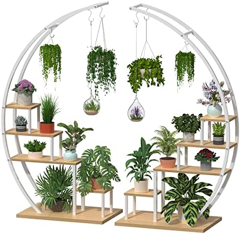 Soporte para Plantas de Metal Creativo con Forma de Media Luna, Estante Escalera para Macetas (Paquete de 2)