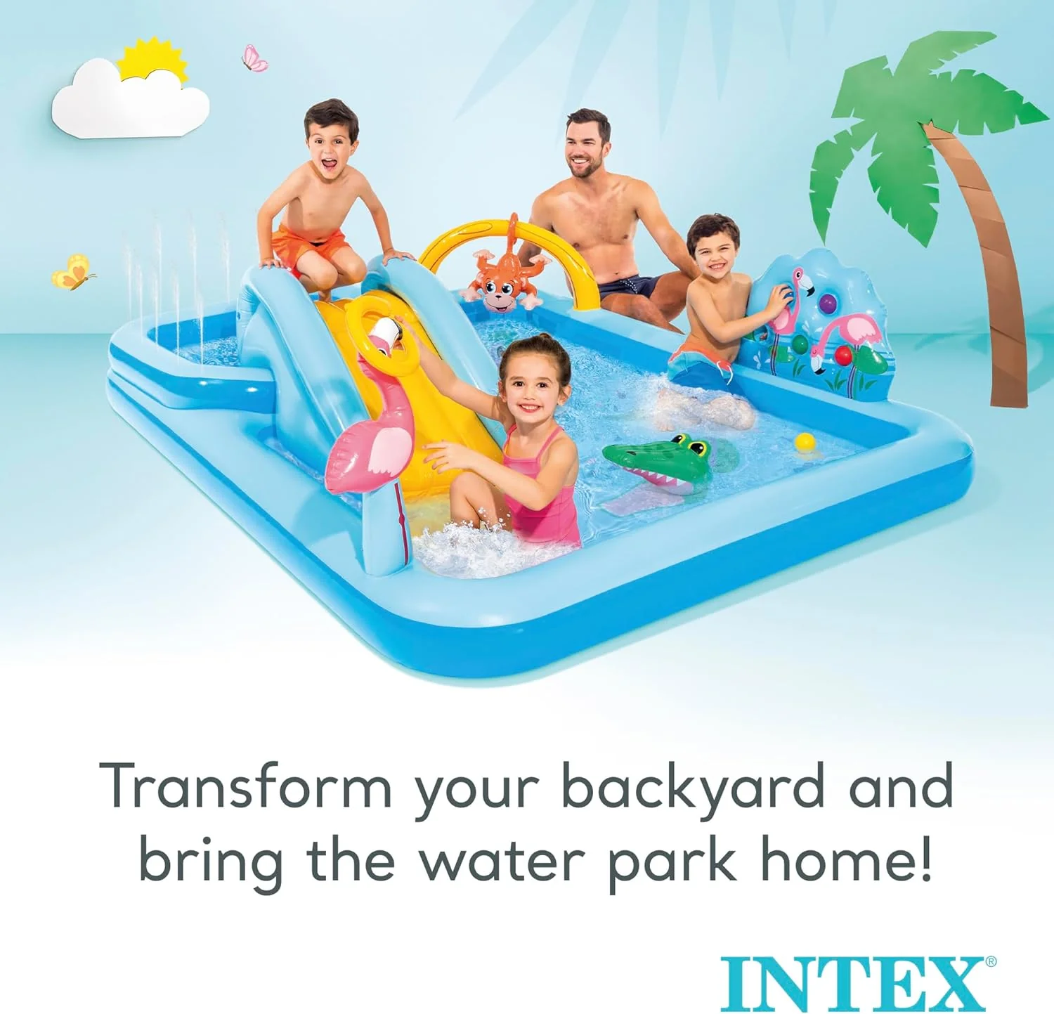 Intex Área de Juego Inflable Jungle Adventure – Piscina con Tobogán y Juegos de Agua para Niños