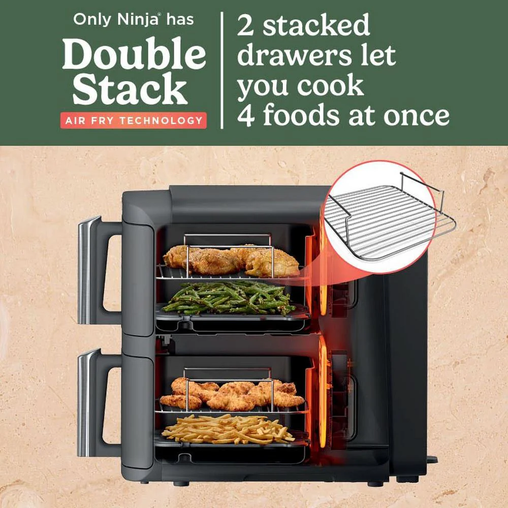 2025 Freidora de Aire Caliente Ninja Double Stack XL 2 Cajones 9,5L – Gris SL400UK