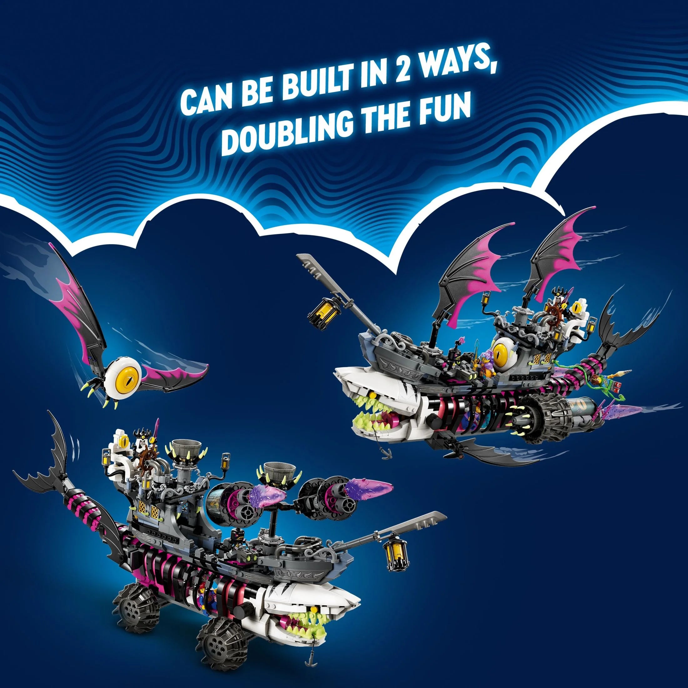 LEGO DREAMZzz Barco Tiburón de Pesadilla 71469, Construye el Set de Juguete como un Barco Pirata Volador o un Camión Monstruo, Incluye 4 Minifiguras, Juguete de Tiburón, Regalo para Niños y Preadolescentes de 10 Años en Adelante