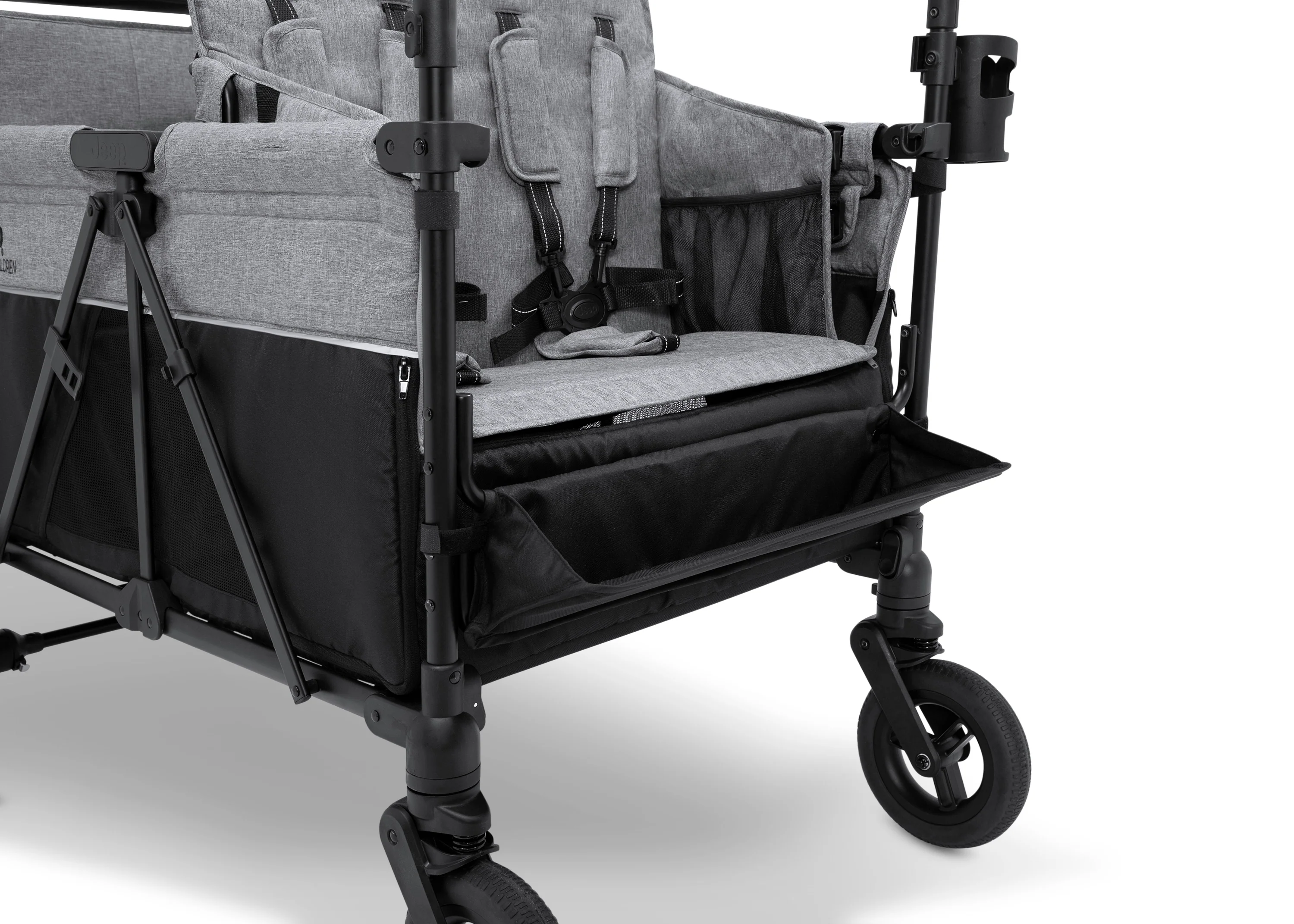 Carrito-Paseador Jeep Wrangler Deluxe para 4 Niños – Capota Desmontable, Bolsa Térmica, Asientos Modulares, Almacenamiento XXL, Ruedas Antipinchazos, Manillares Ajustables