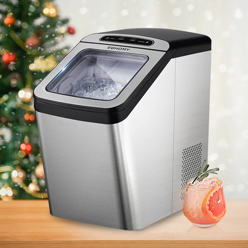 2025 Máquina de hielo con compresor de alta eficiencia EUHOMY 18'' – Hielo tipo Nugget masticable, compacta y potente