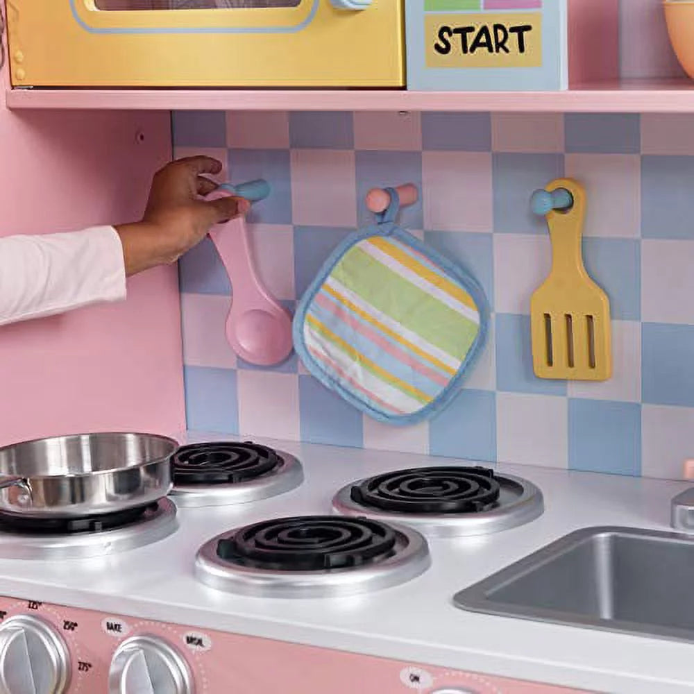 Cocina grande KidKraft de madera con perillas giratorias, puertas transparentes y teléfono de juguete, regalo para niños a partir de 3 años (42.30 x 17.60 x 43.00 pulgadas)
